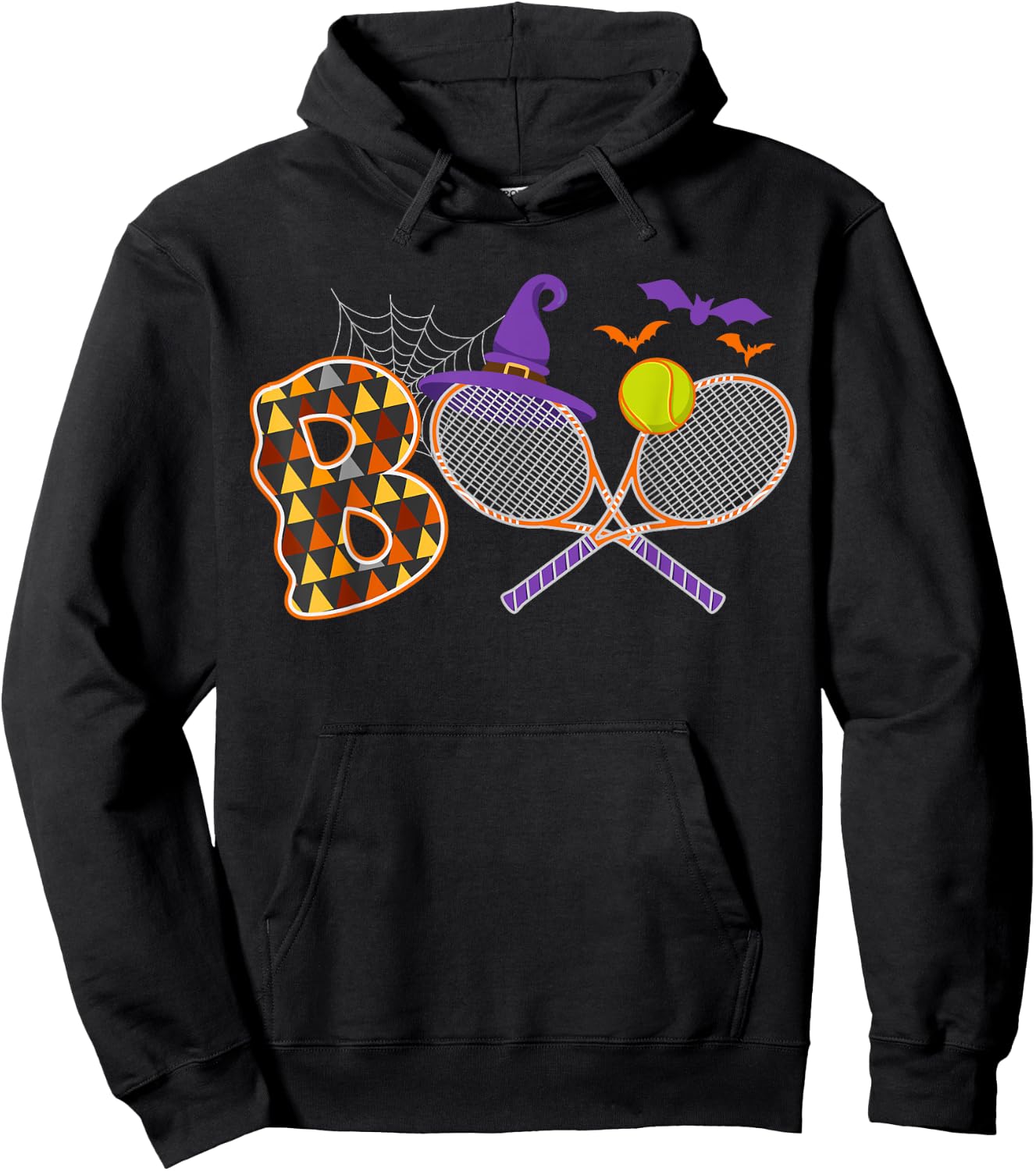Boo Creepy Tennis Halloween Pumpkin Tennis Ball Costume Hoodie - Hoodie | Black