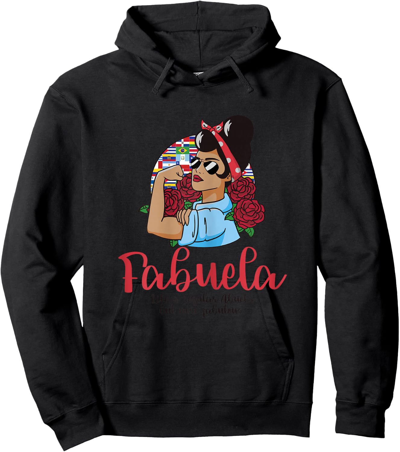 Fabuela Like a Regular Abuela But More Fabulous Messy Bun Hoodie - Hoodie | Black