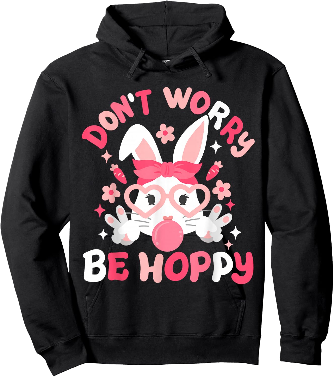 Don't Worry Be Hoppy Happy Easter Bunny Groovy Women Girls Hoodie - Hoodie | Black