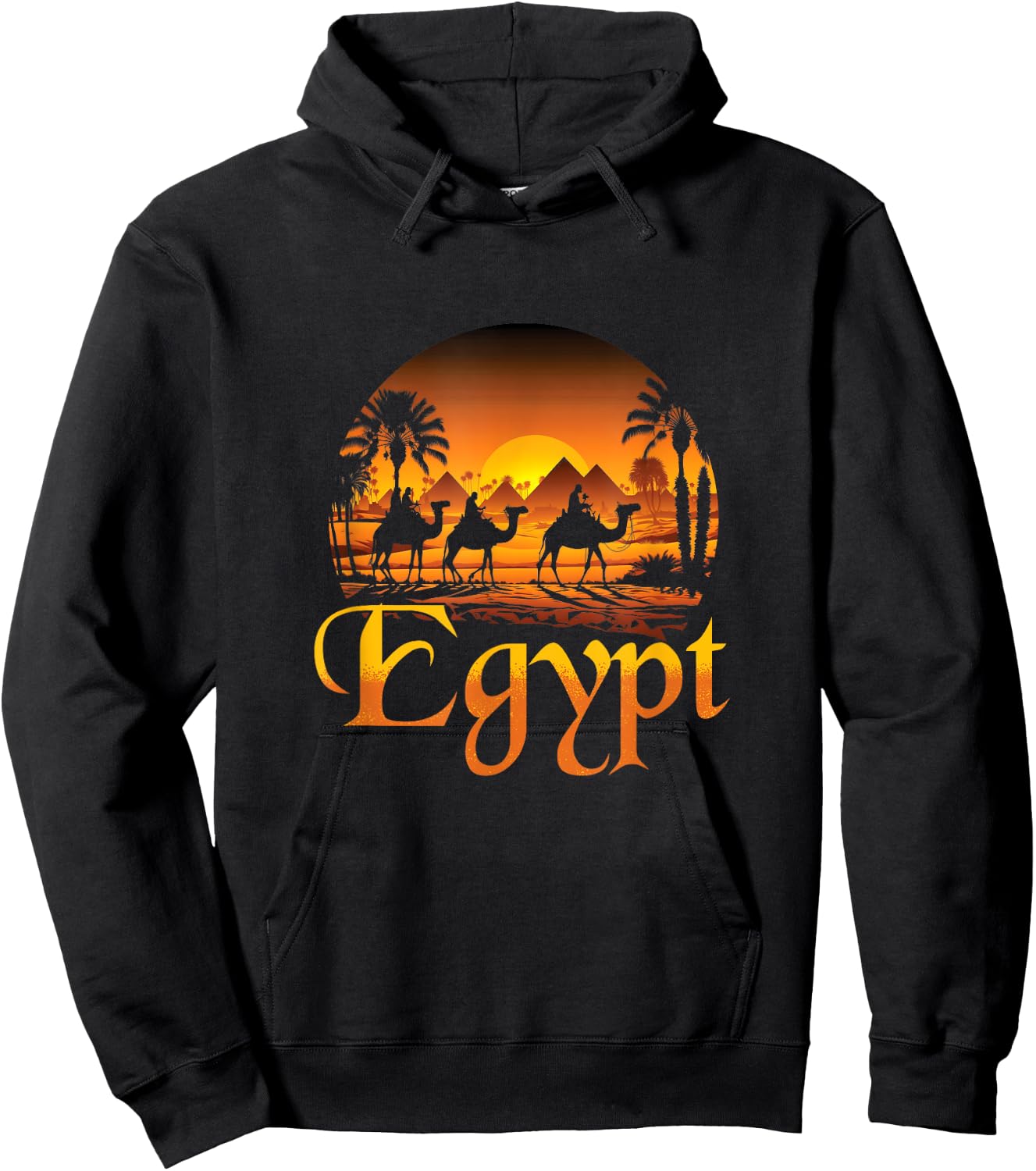 Egypt Camels | The Pyramids Of Cheops | Egyptian Hoodie - Hoodie | Black