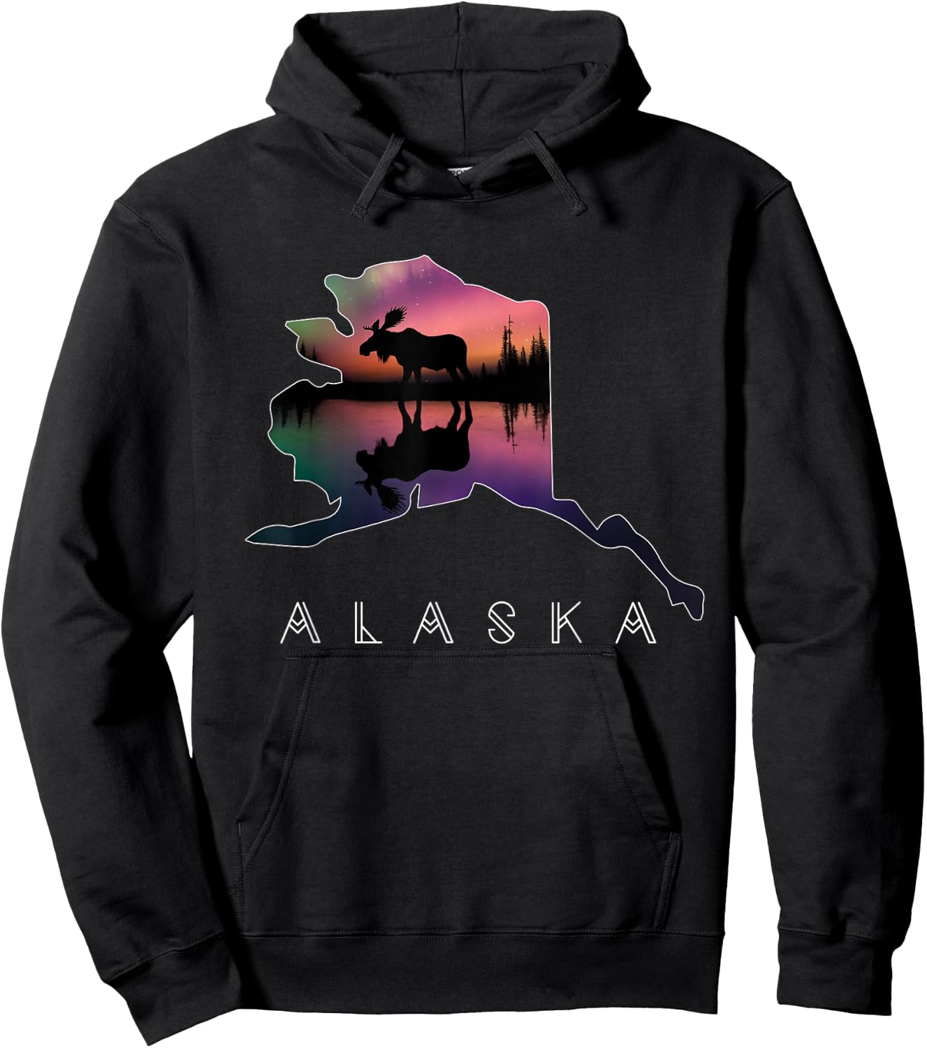Alaskan Moose Aurora Borealis Alaska State & Landscape Hoodie - Hoodie | Black