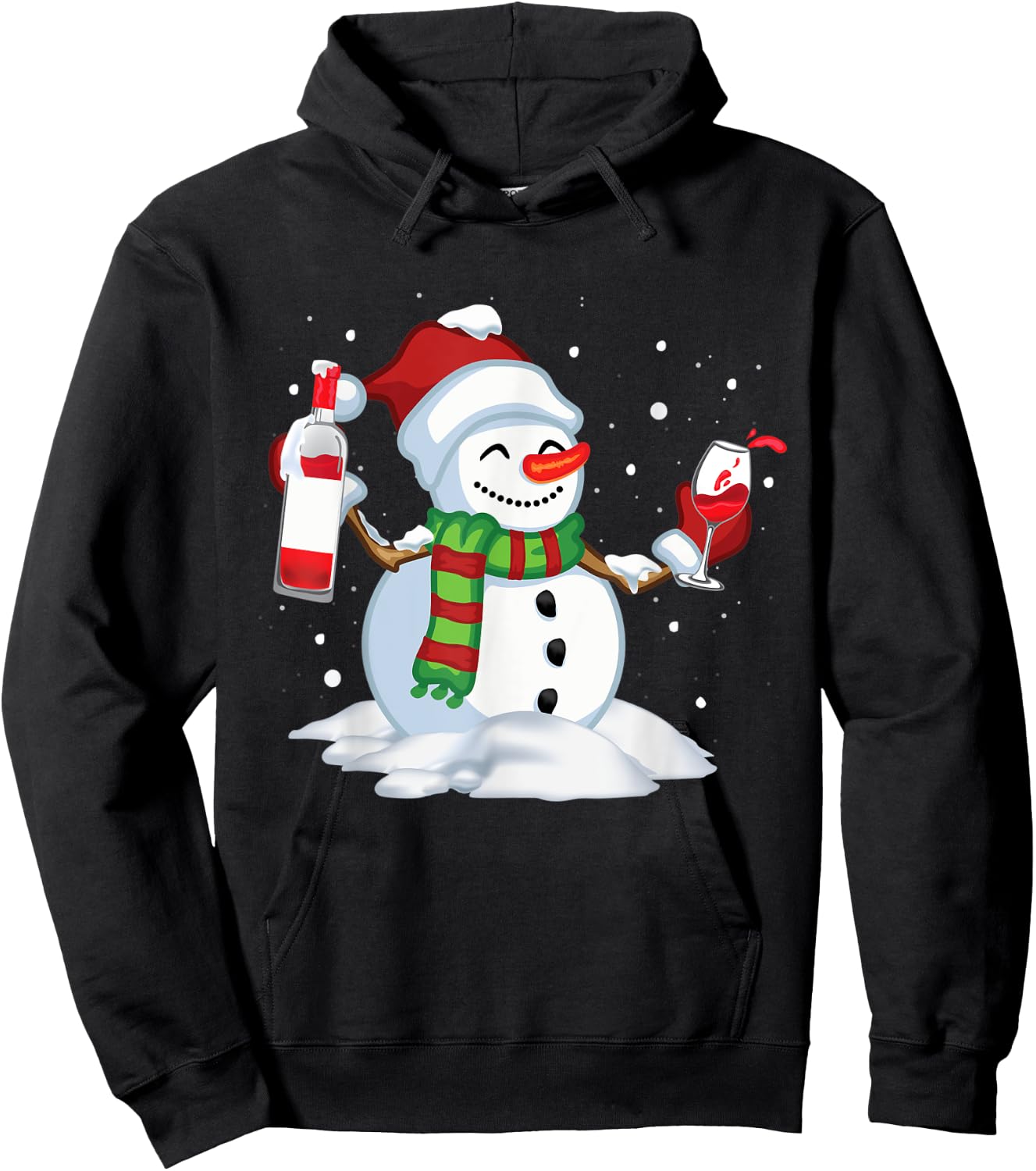 Snowman Drinking Red Wine Funny Partner Matching Couple Hoodie - Hoodie | Black