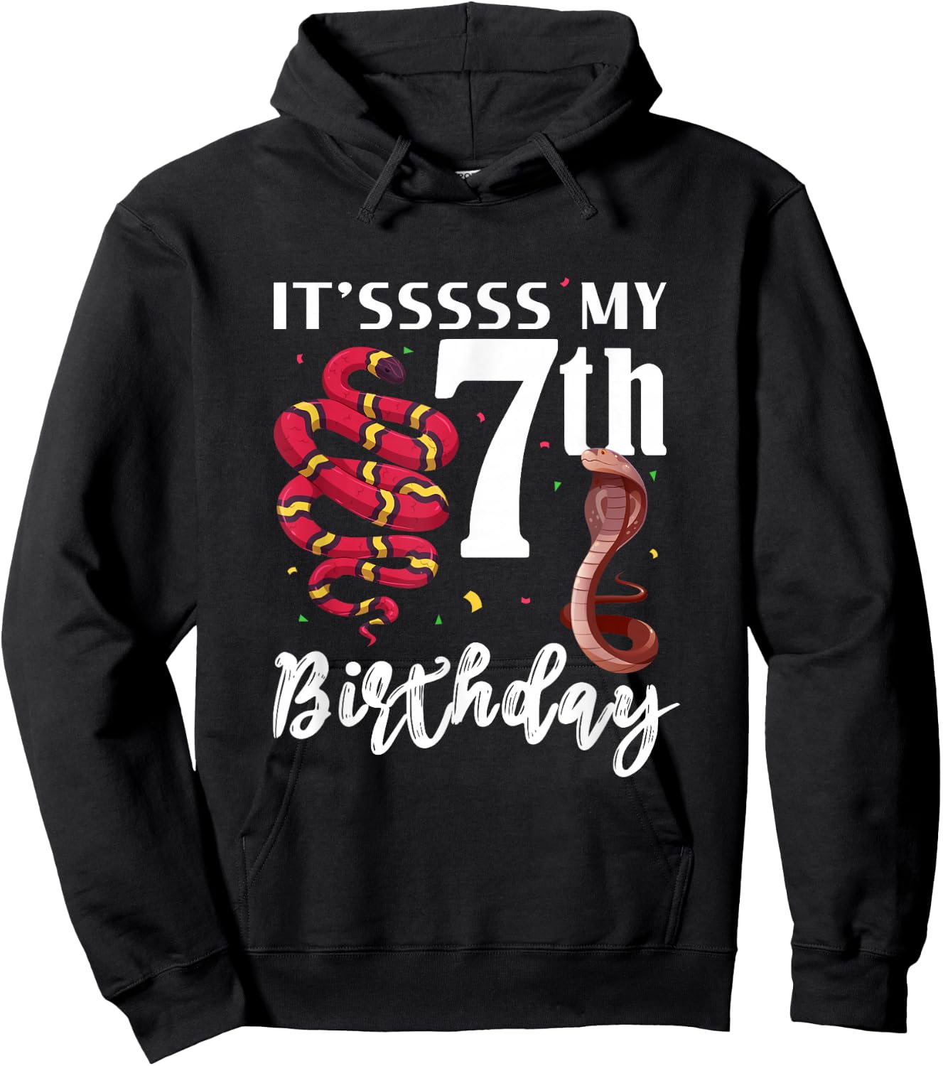 7th Birthday Snake Cobra 7 Years Old Snakes Lover Kids Hoodie - Hoodie | Black