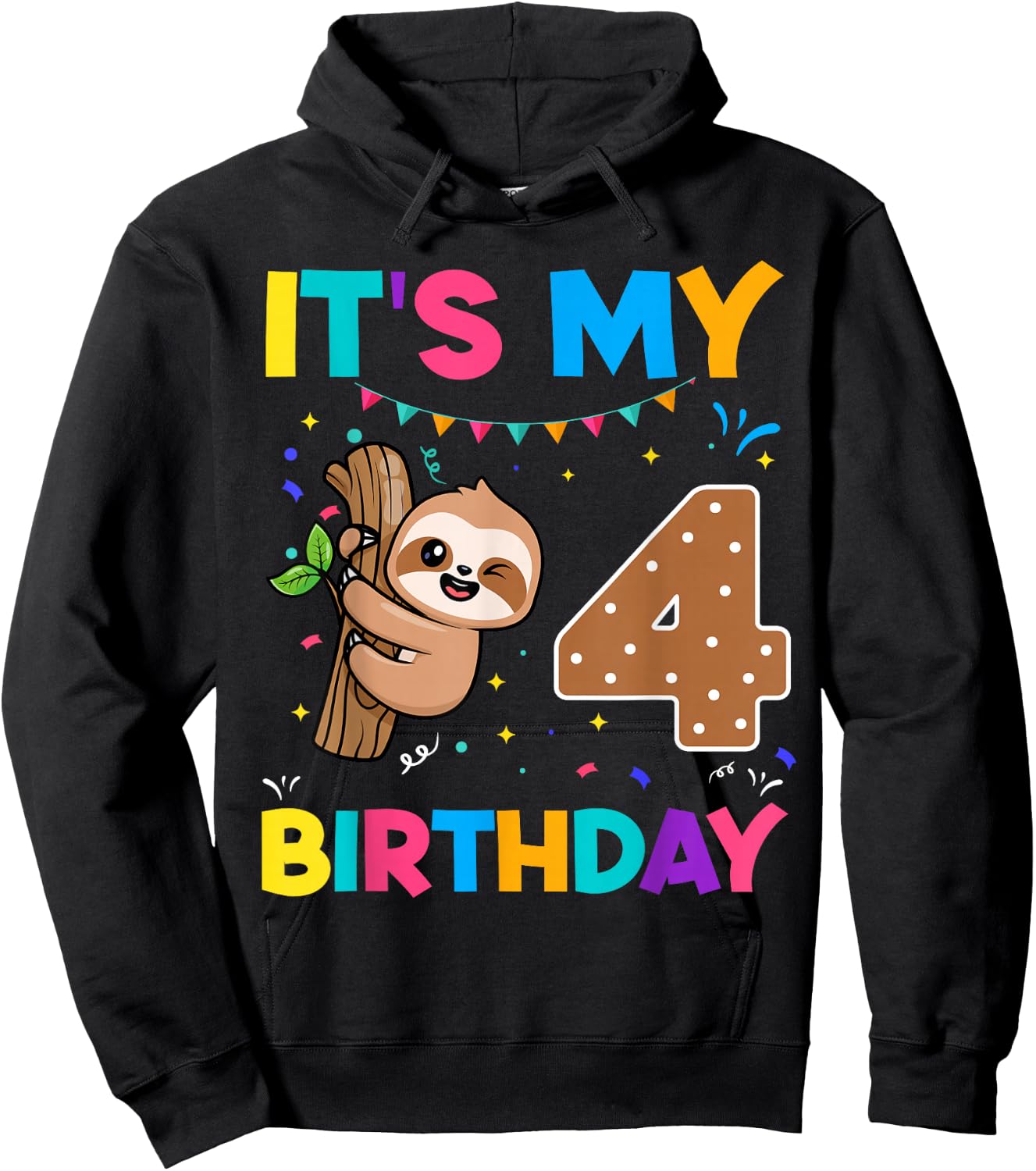 Birthday Sloth 4 years old 4th Birthday Sloth Lover Hoodie - Hoodie | Black