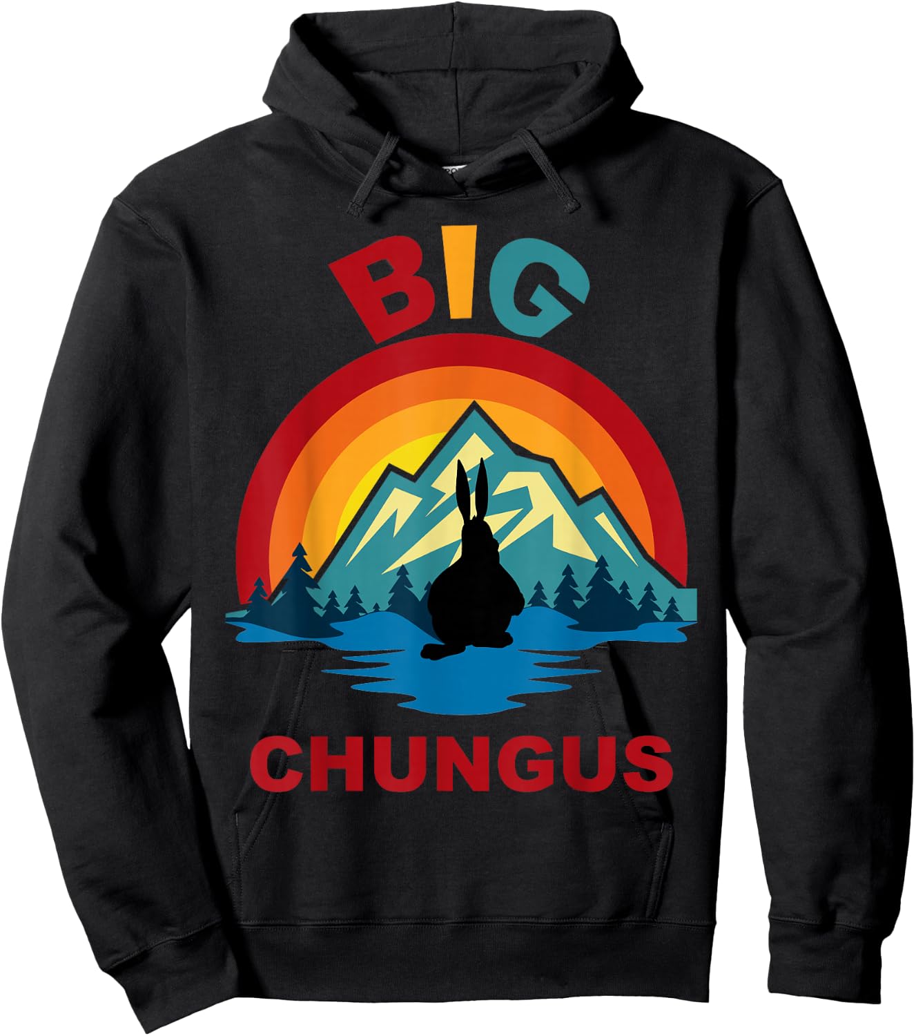 Big Chungus Retro Fat Bunny Sunset Hoodie - Hoodie | Black