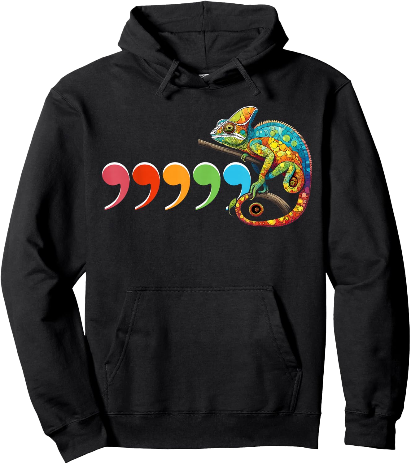 Comma Chameleon Funny 80's Throwback Hoodie - Hoodie | Black