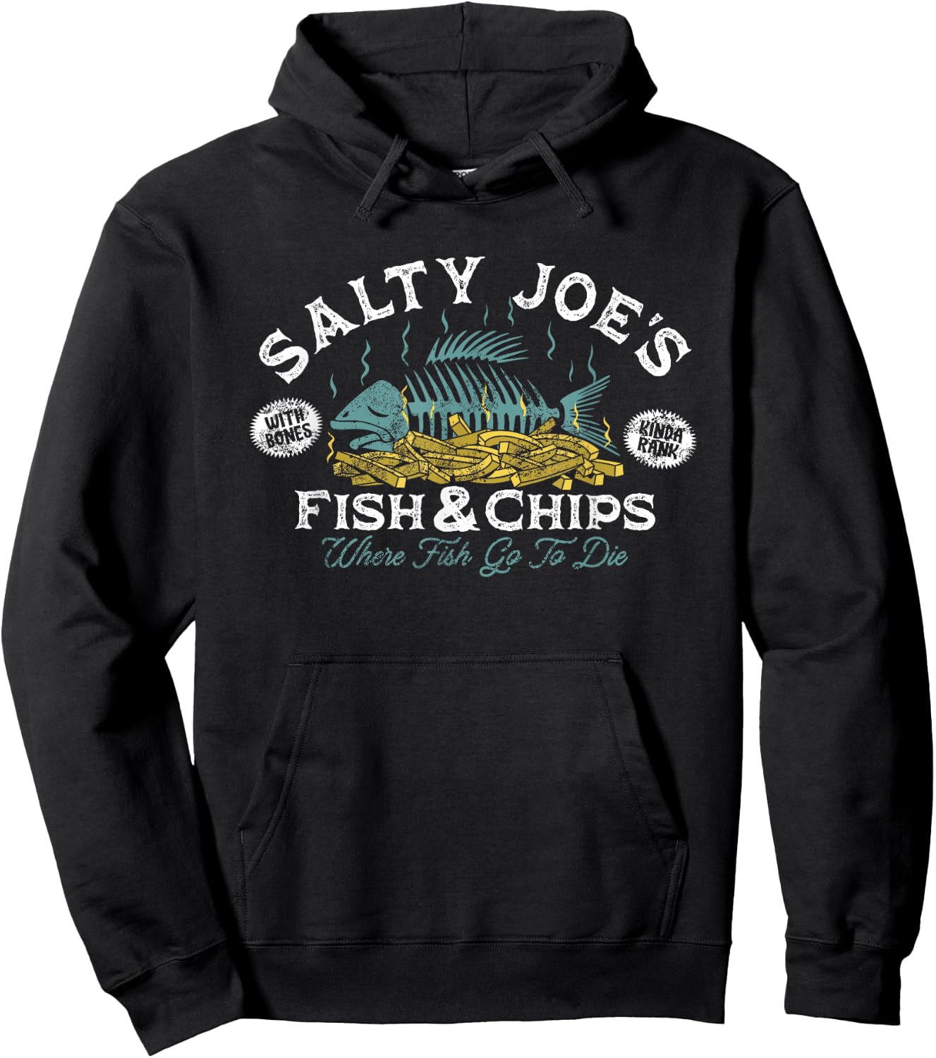 Salty Joe's Fish and Chips Logo Surf Shop Graphic Hoodie - Hoodie | Black