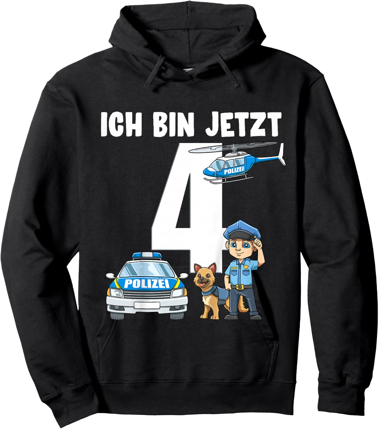 Children's 4th Birthday Police Shirt - 4 Years Old Gift , black Hoodie - Hoodie | Black