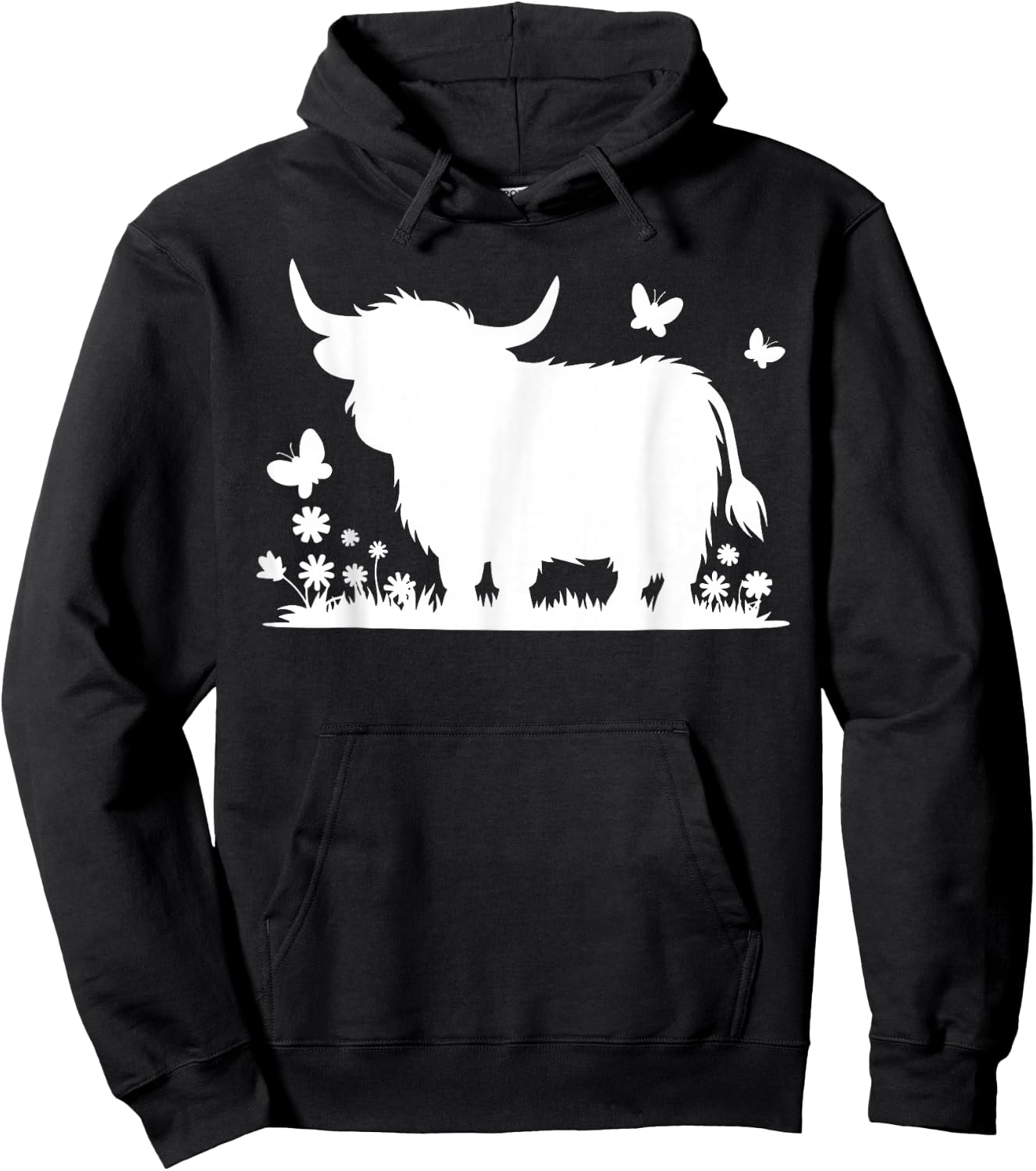 Scottish Highland Cow Cattle Hairy Cow Flowers Woman Hoodie - Hoodie | Black