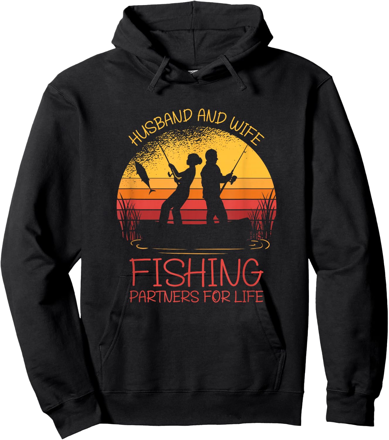Husband And Wife Fishing Partners For Life | Funny Fishing Hoodie - Hoodie | Black