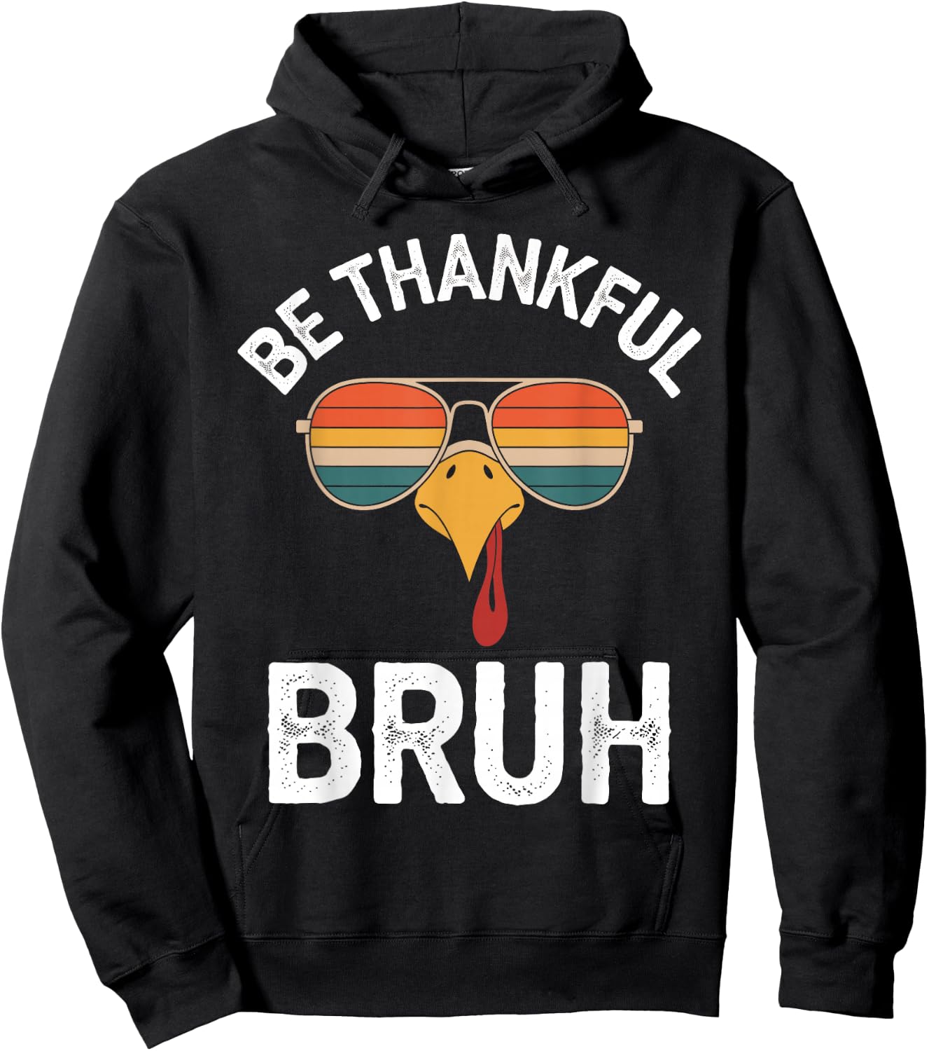 Bruh Thanksgiving Funny Thankful Turkey Boys Kids Hoodie - Hoodie | Black