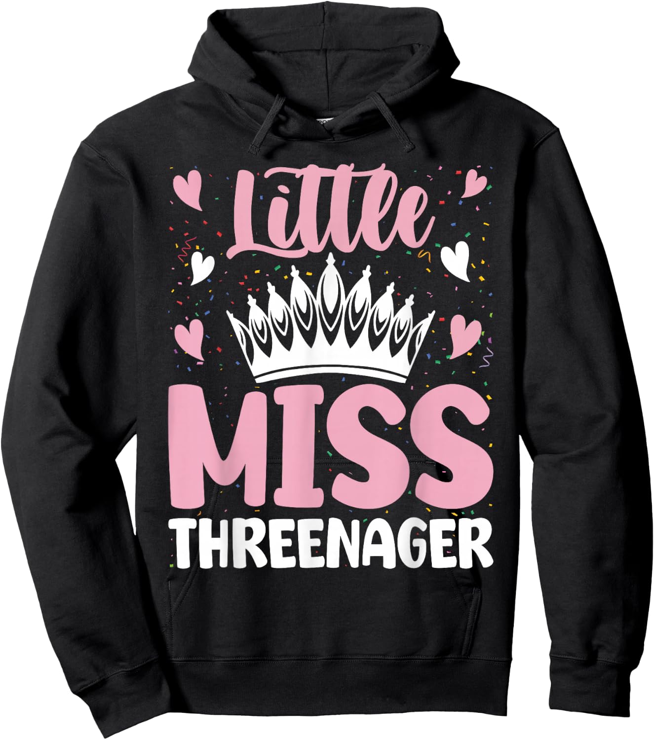 Little Miss Threenager Girl Happy 3rd Birthday Girl Toddle Hoodie - Hoodie | Black
