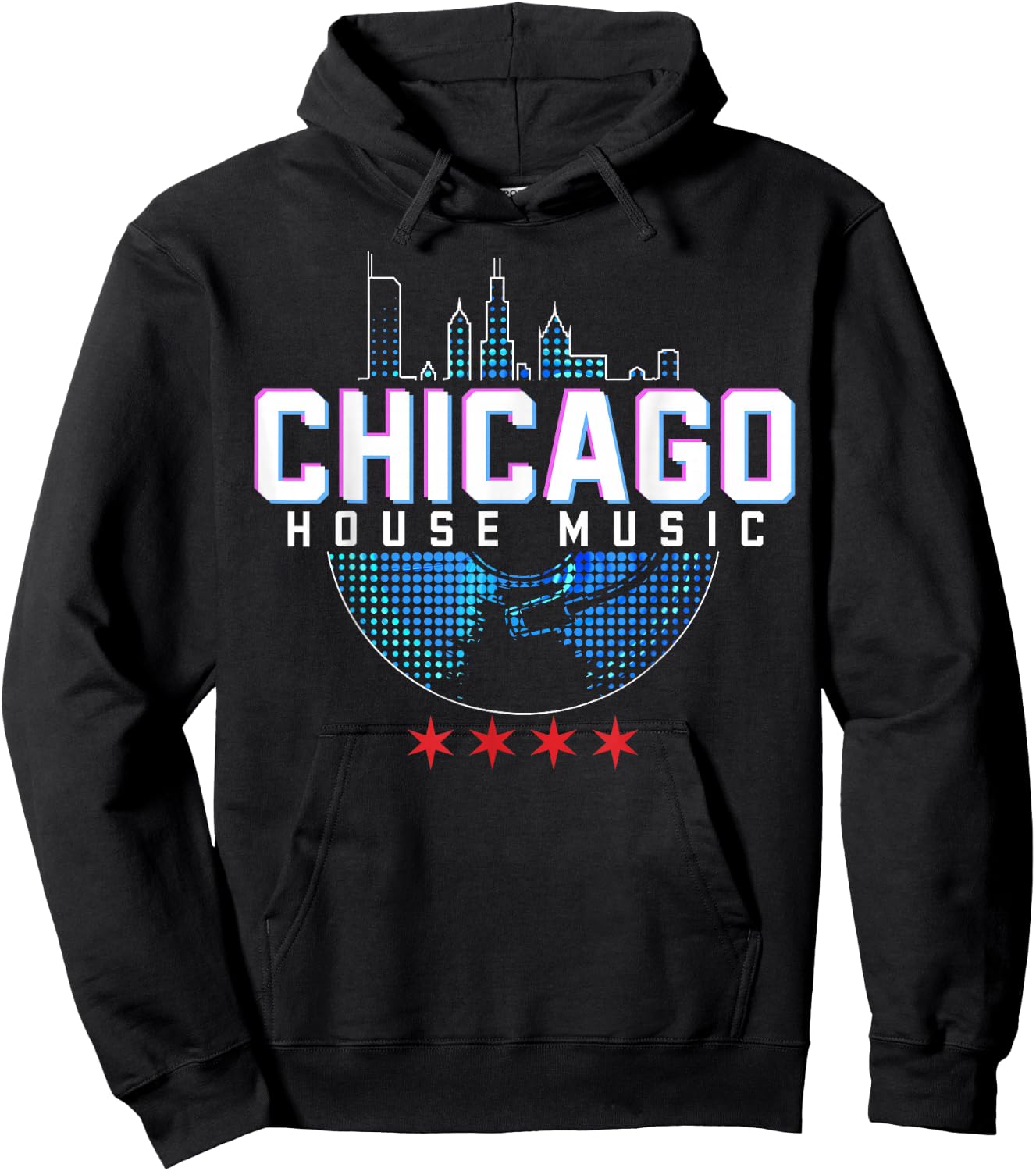 Chicago House Music Vinyl Dj Raver Flag Skyline Apparel Hoodie - Hoodie | Black