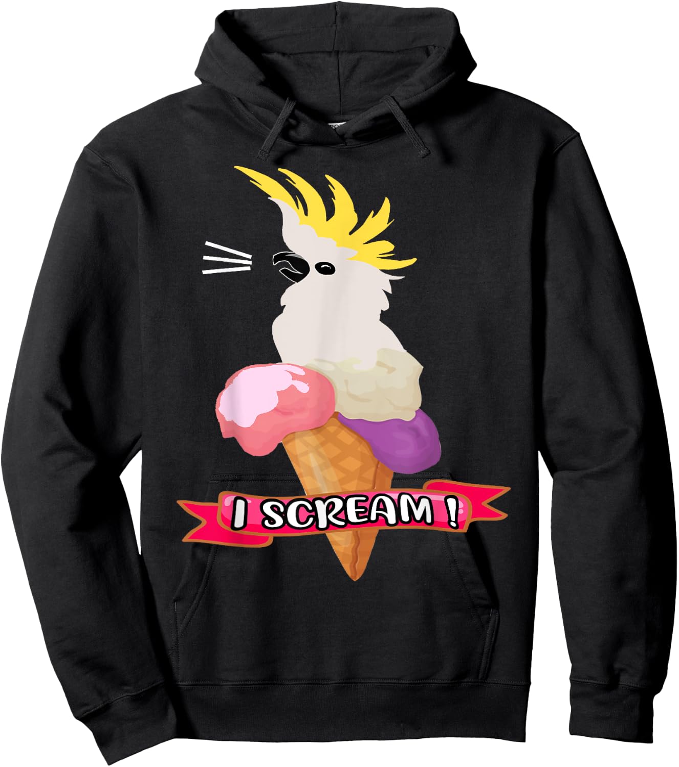 Sulfur Crested Cockatoo Ice Cream Parrot - Cockatoo . Hoodie - Hoodie | Black