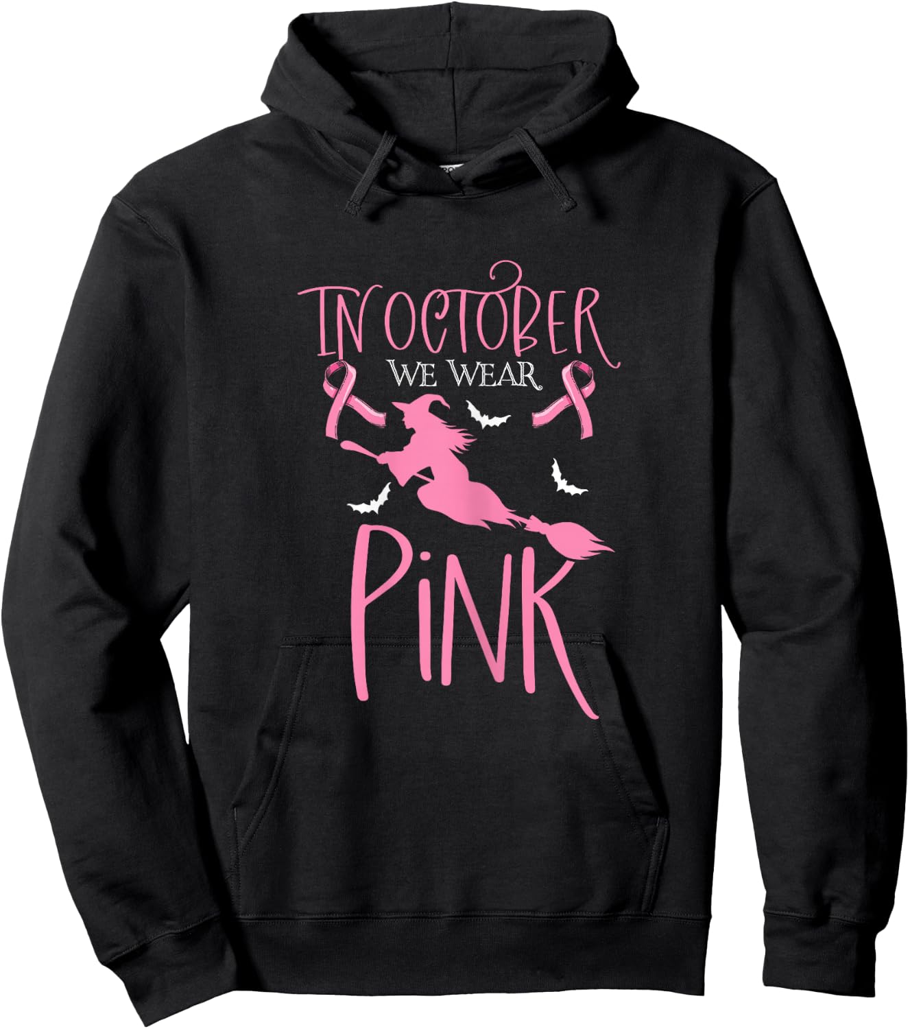 In October We Wear Pink Scary Witch Love Cancer Mom Hoodie - Hoodie | Black