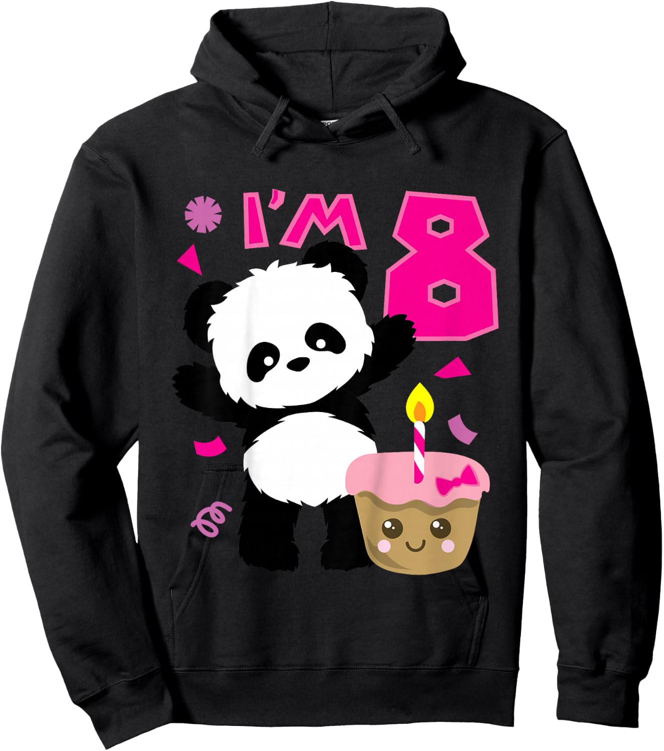 Kids Panda with Kawaii Cake 8 Years Old Girls Birthday Party Hoodie - Hoodie | Black