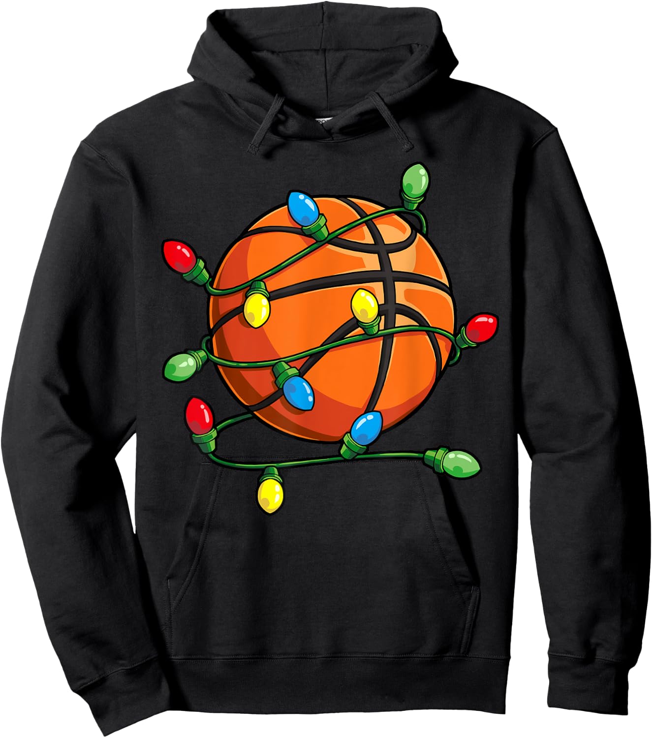 Christmas Basketball Ball Xmas Lights Funny Boys Men Sport Hoodie - Hoodie | Black
