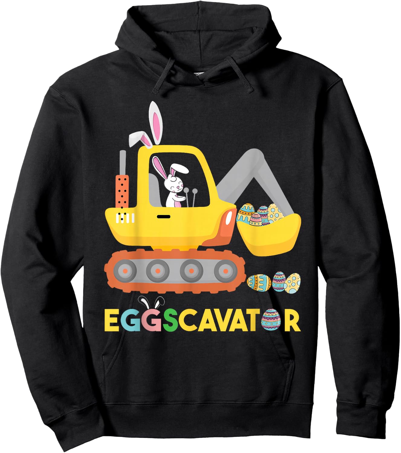 Funny EggsCavator Easter Bunny Excavator Toddler Boys Easter Hoodie - Hoodie | Black