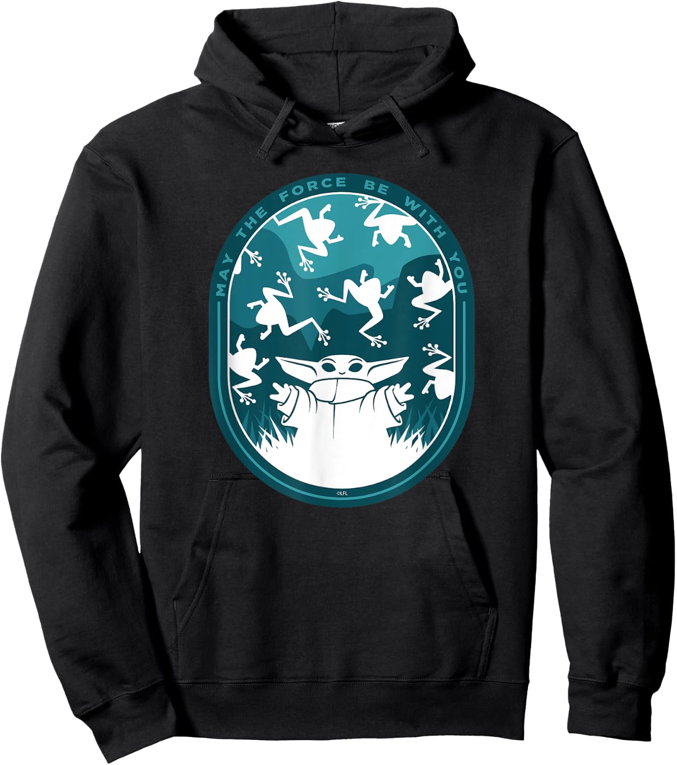 Star Wars The Mandalorian Grogu & Frogs May the Force Hoodie - Hoodie | Black