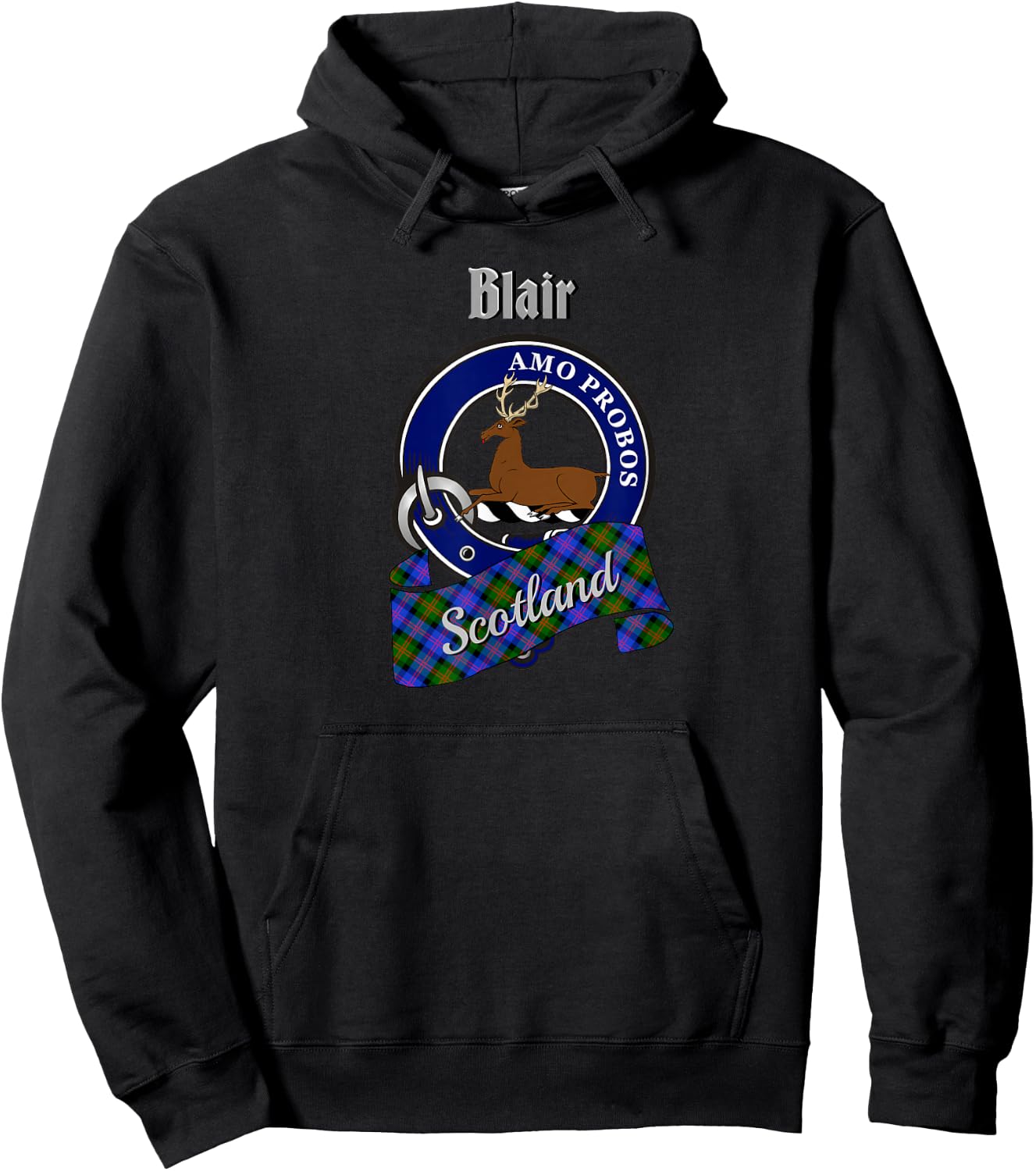 Blair Scottish Clan Badge & Tartan Hoodie - Hoodie | Black