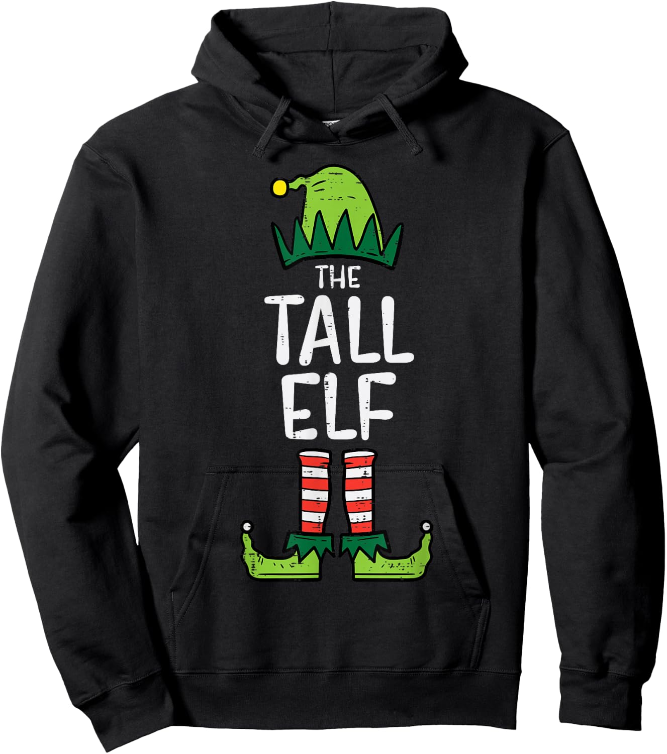 Tall Elf Xmas PJs Matching Christmas Pajamas For Family Hoodie - Hoodie | Black