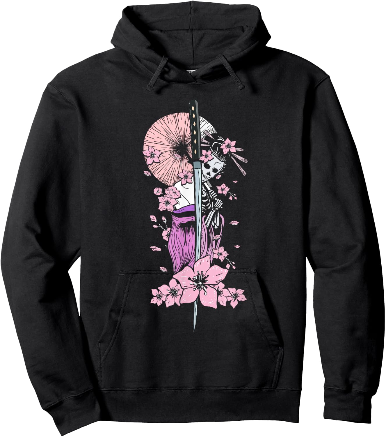 Japanese Geisha with Geisha and Cherry Blossom and Sakura Hoodie - Hoodie | Black