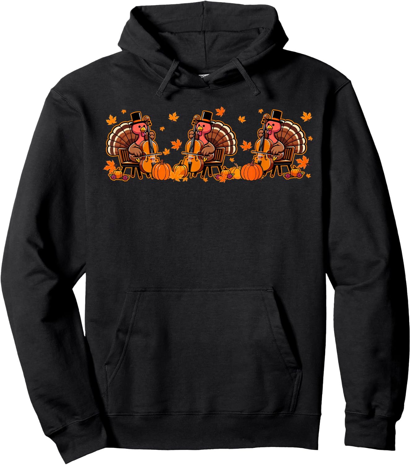 Three Thanksgiving Turkeys Playing Cello Instrumentalist Hoodie - Hoodie | Black