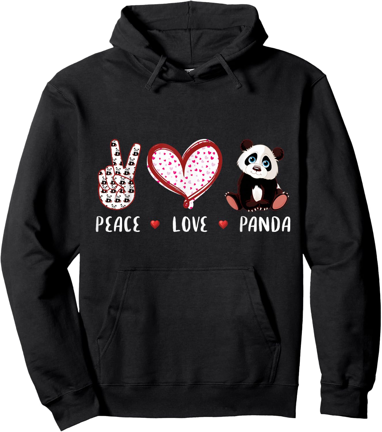 Peace Love panda lovers gifts for kids boys girls men women Hoodie - Hoodie | Black