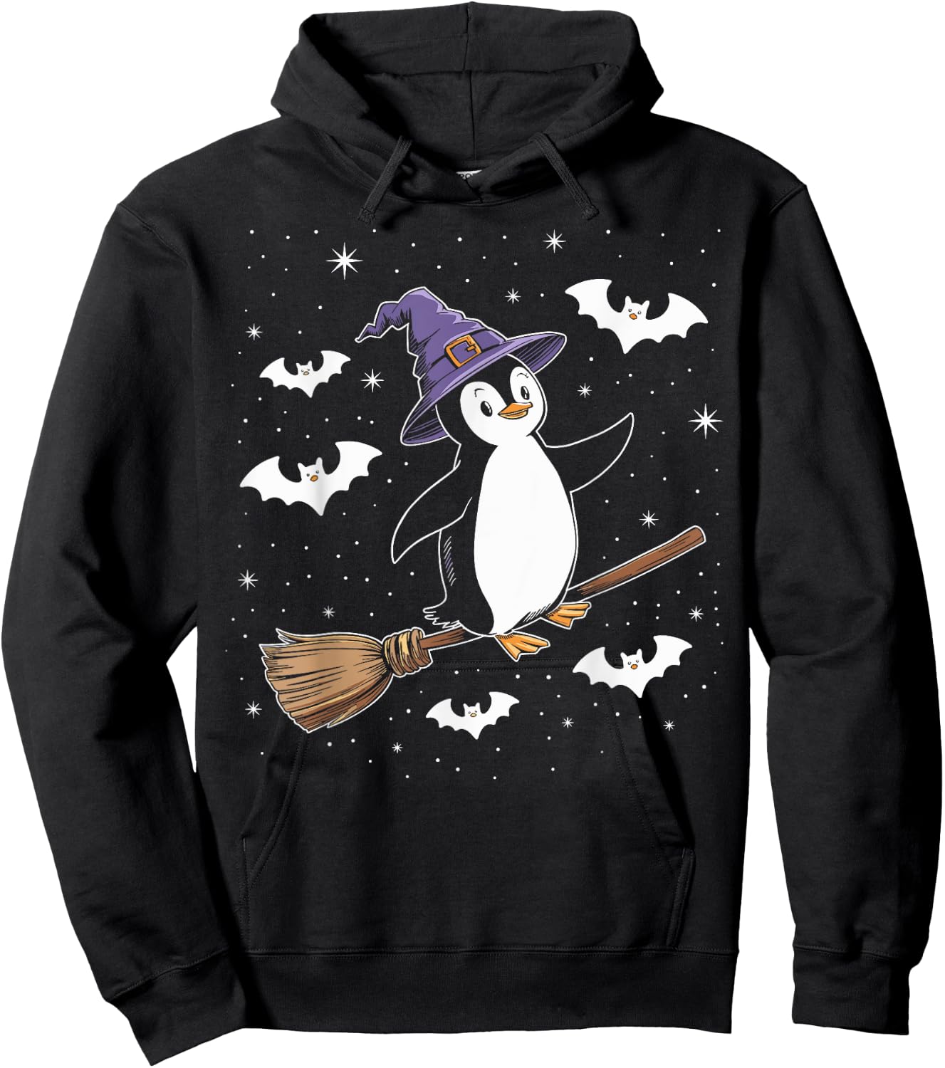 Funny Witch Broomstick Penguin Lovers Spooky Halloween Hoodie - Hoodie | Black