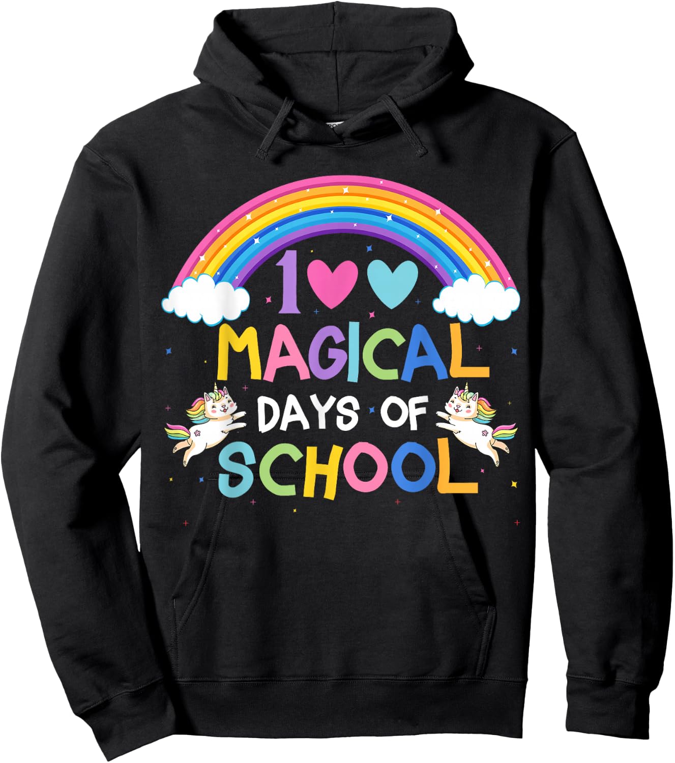 100 Magical Days of School Rainbow Unicorn Cat 100th Day Hoodie - Hoodie | Black