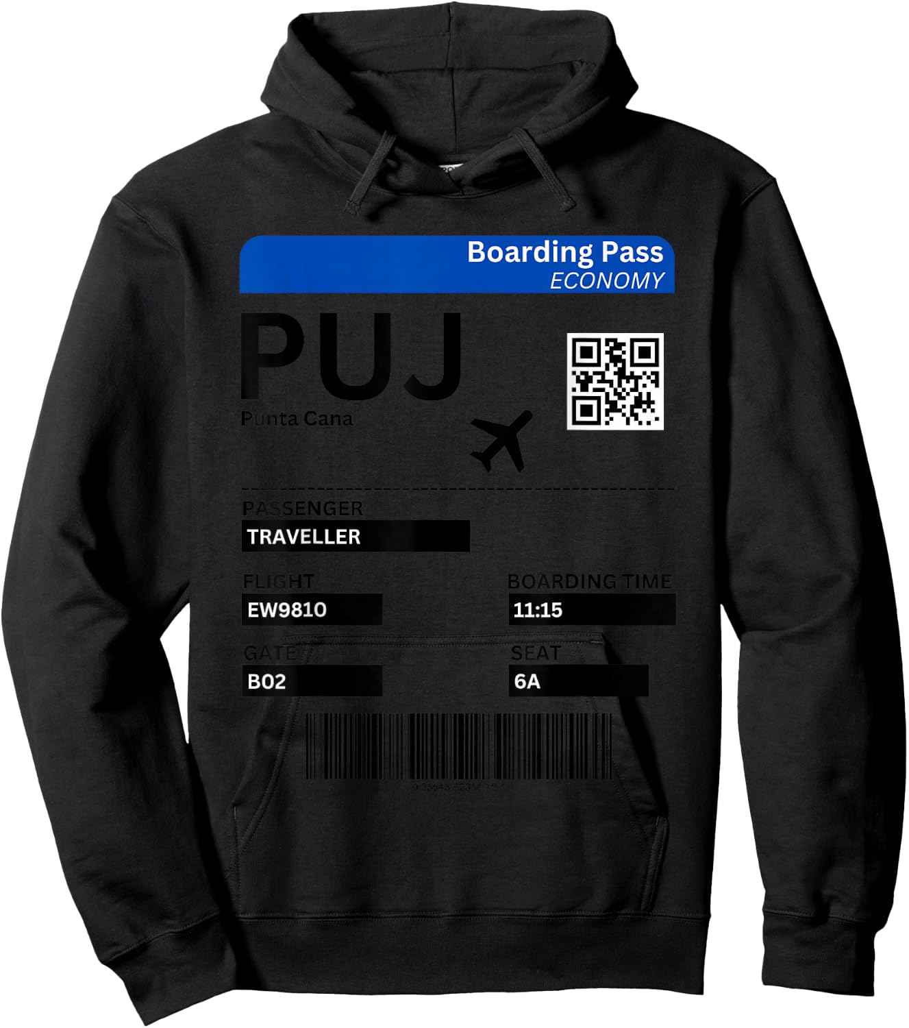 Boarding Pass Punta Cana Dominican Republic , grey, S Hoodie - Hoodie | Black