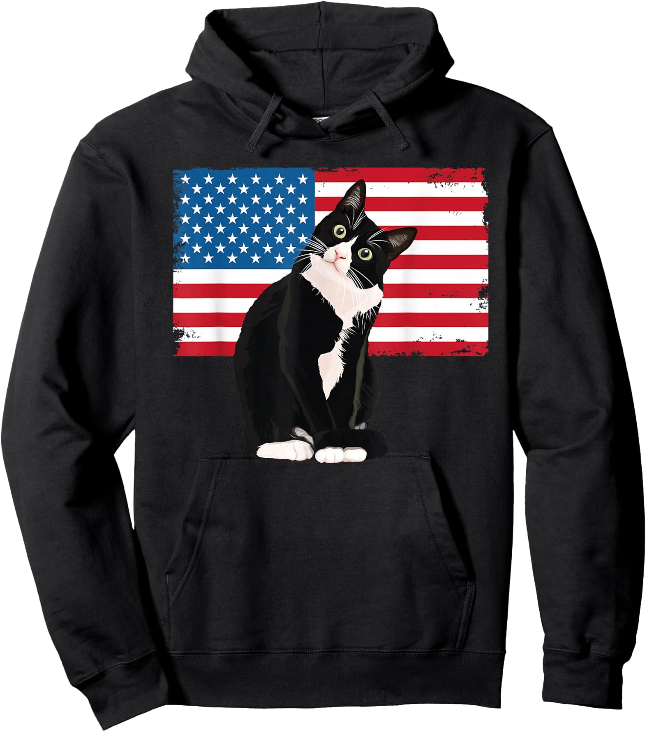 Tuxedo Cat 4th of July Patriotic Gift Adults Kids Hoodie - Hoodie | Black