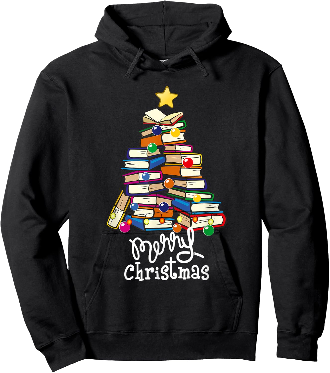 Merry Christmas Tree Love Reading Books Librarian Nerd Hoodie - Hoodie | Black