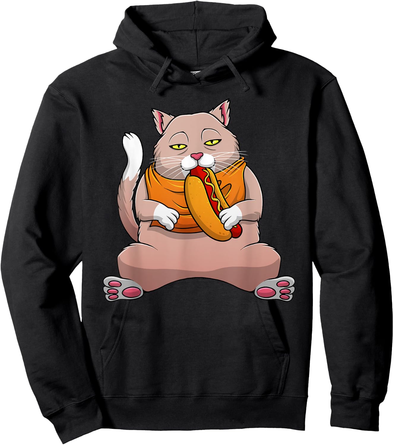 Funny Hot Dog Cat Design Women Sandwich Food Eaters Hoodie - Hoodie | Black