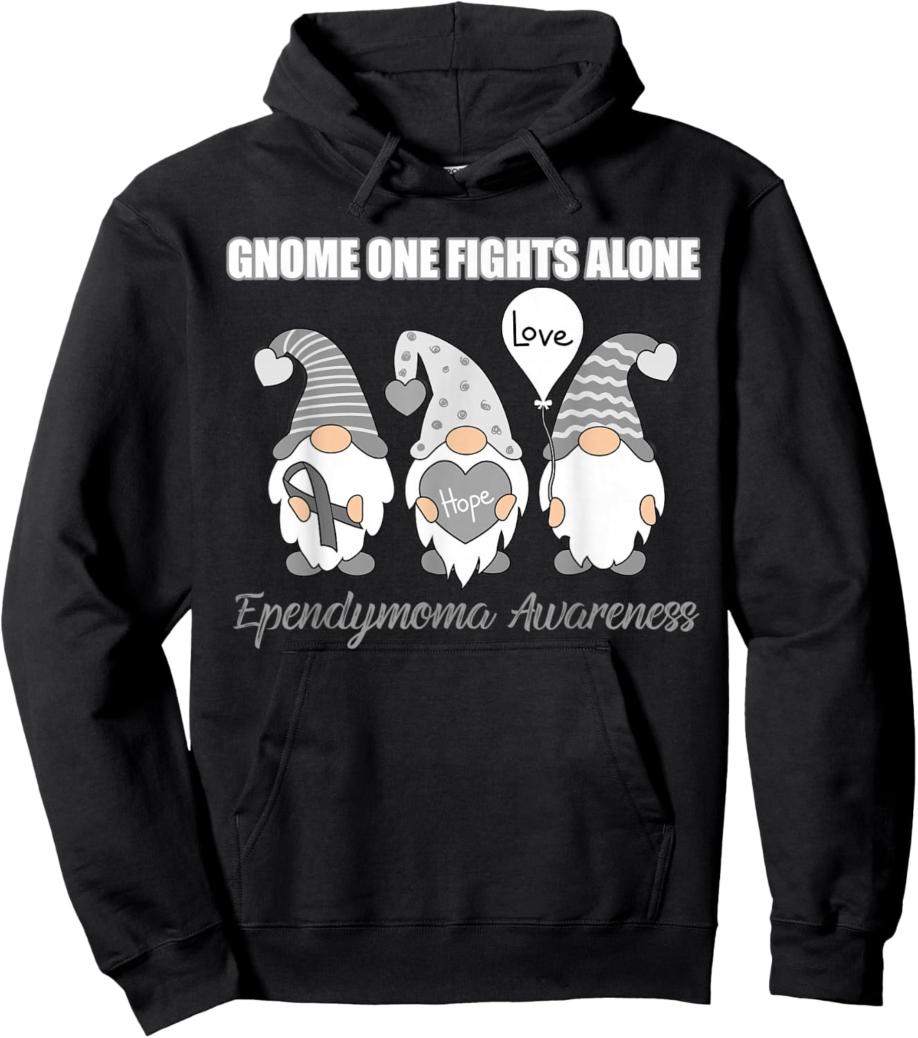 Gnome Fights Ependymoma Awareness Month Gray Ribbon Hoodie - Hoodie | Black
