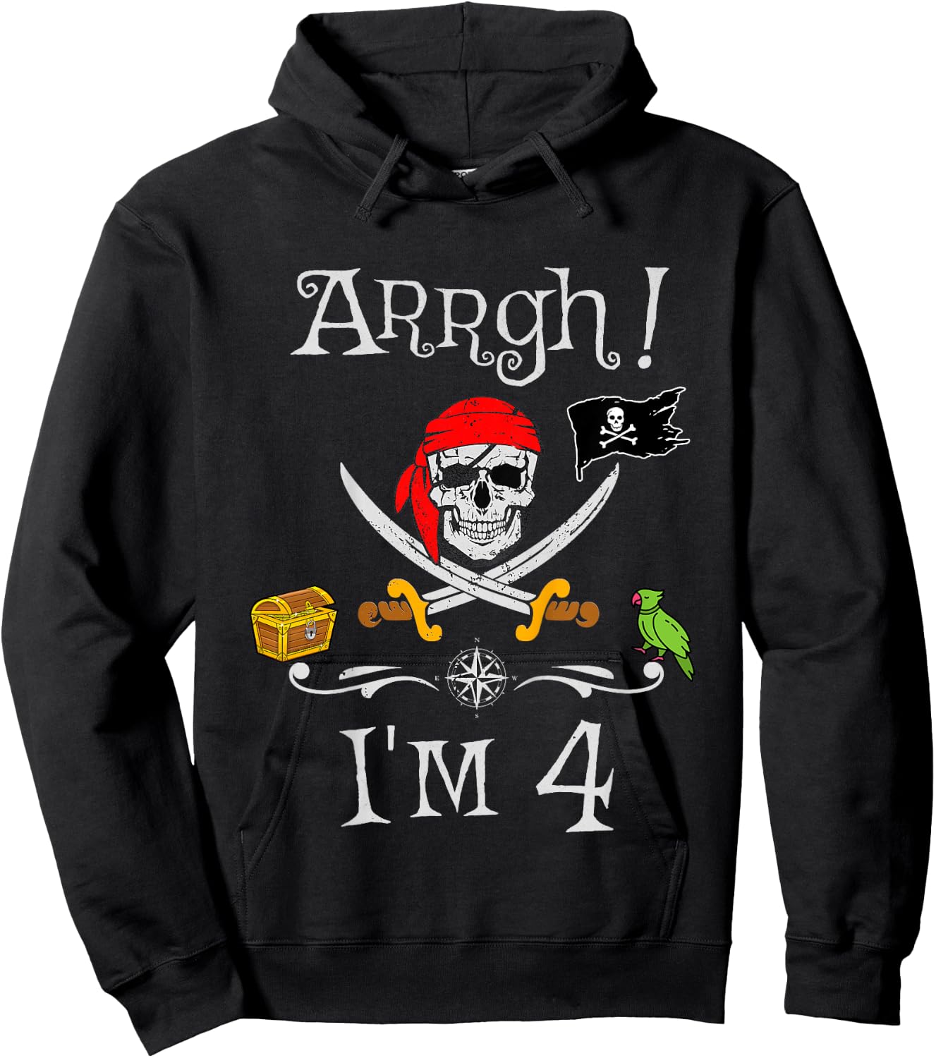 Arrgh I'm 4 Pirate Birthday 4 Year Old Hoodie - Hoodie | Black