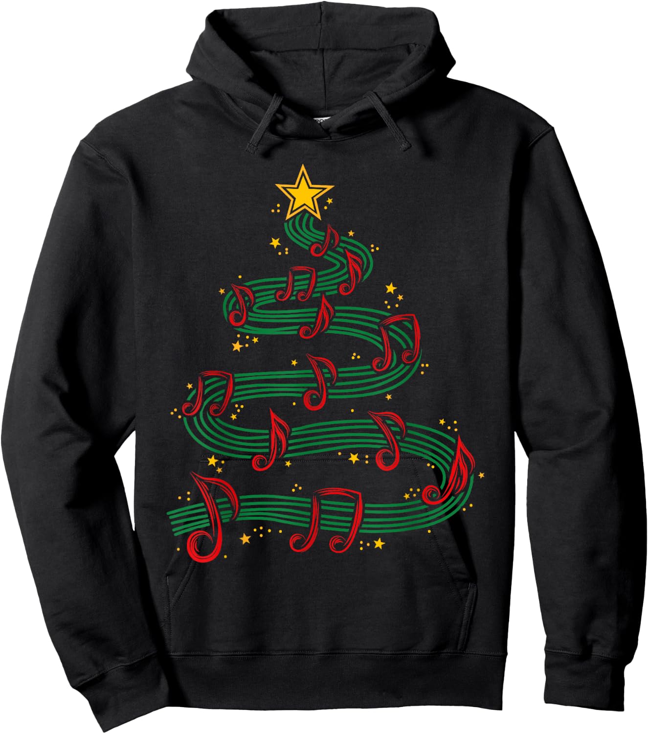 Christmas Tree Musical Notes Song Musician Sing Carols Music Hoodie - Hoodie | Black