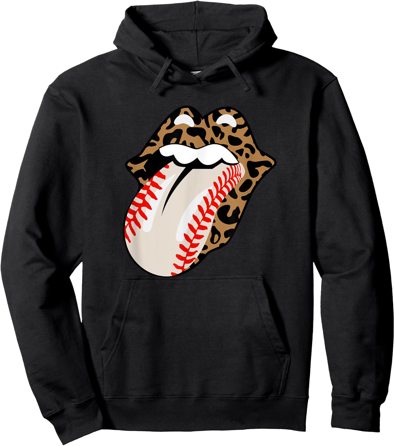 Leopard Tongue with Baseball Seams Graphic. Comfy Fun Hoodie - Hoodie | Black