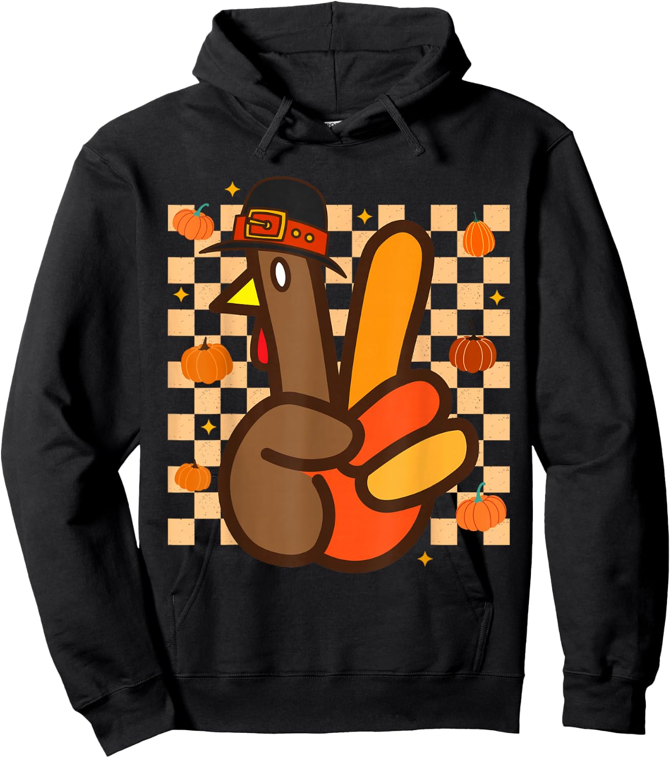 Cool Peace Sign Turkey Hand Thanksgiving Hippie Men Women Hoodie - Hoodie | Black