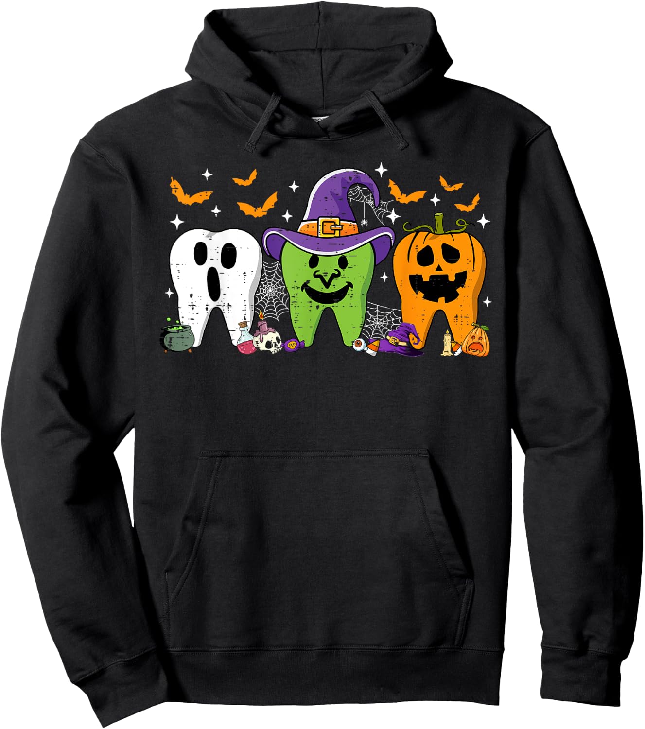 Cute Dental Halloween Dentist Teeth Ghost Pumpkin Witch Hoodie - Hoodie | Black