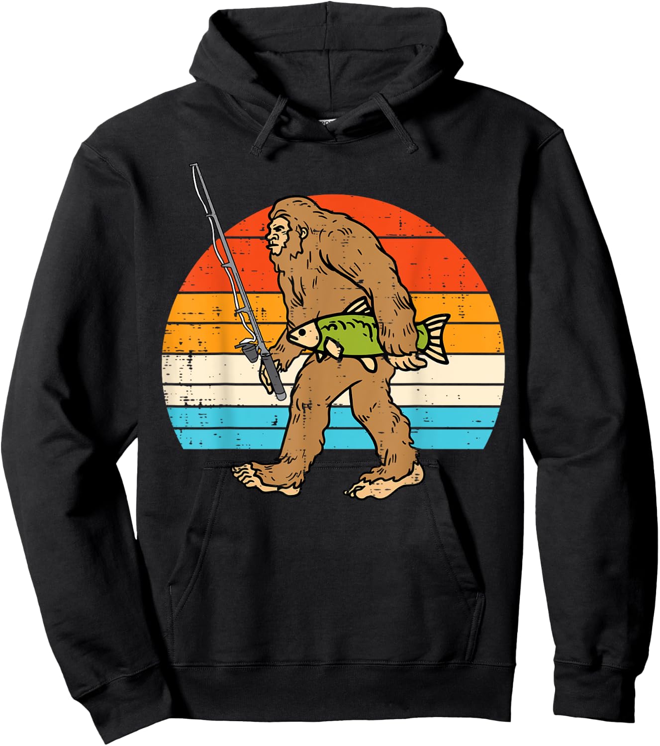 Bigfoot Sasquatch Fishing Retro Fisherman Men Women Kids Boy Hoodie - Hoodie | Black