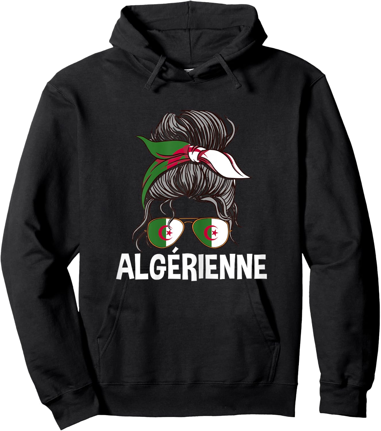 Algerienne Proud Algeria Girl Messy Hair Flag Algeria Woman , Black, Female X-Small Hoodie - Hoodie | Black