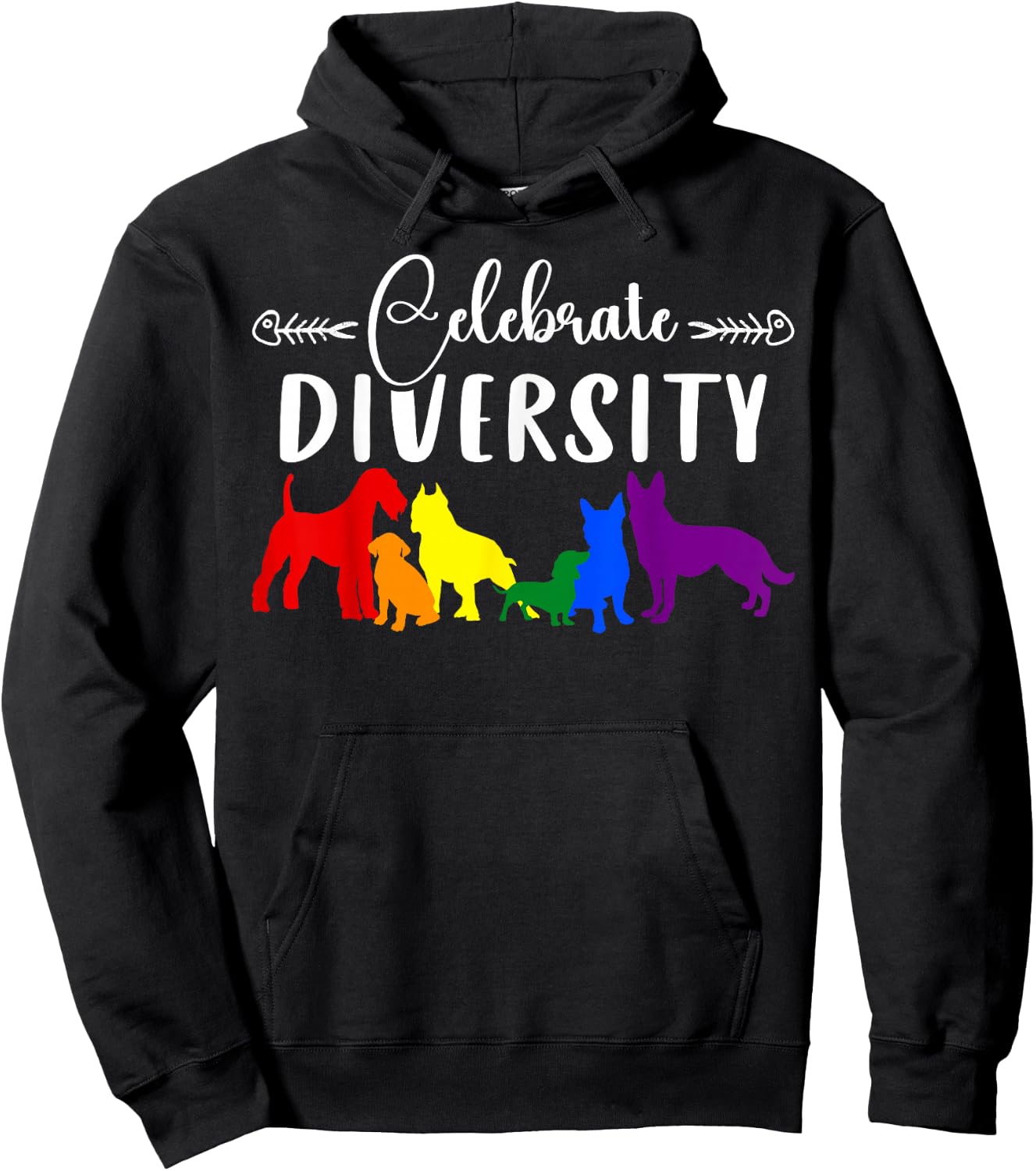 Celebrate Diversity Rainbow Dogs LGBTQ+ Pride Hoodie - Hoodie | Black