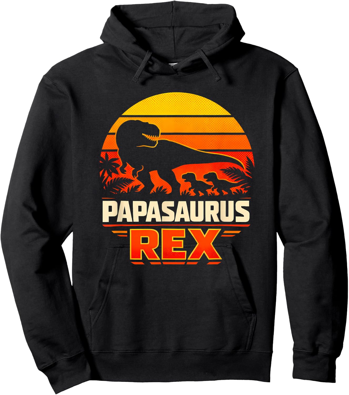 Papasaurus Rex T-Rex Dinosaur Retro Sunset Father Apparel Hoodie - Hoodie | Black