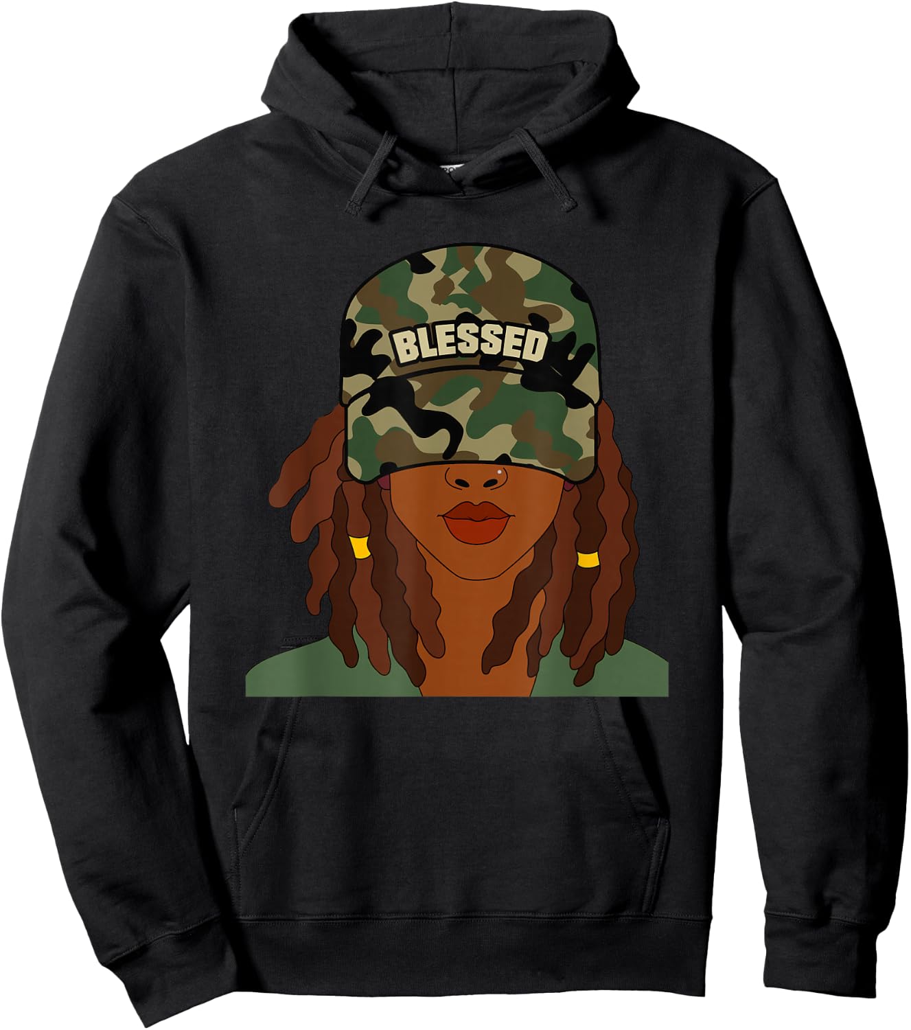 Blessed Camo Hat Locs Black Woman Christian Hoodie - Hoodie | Black