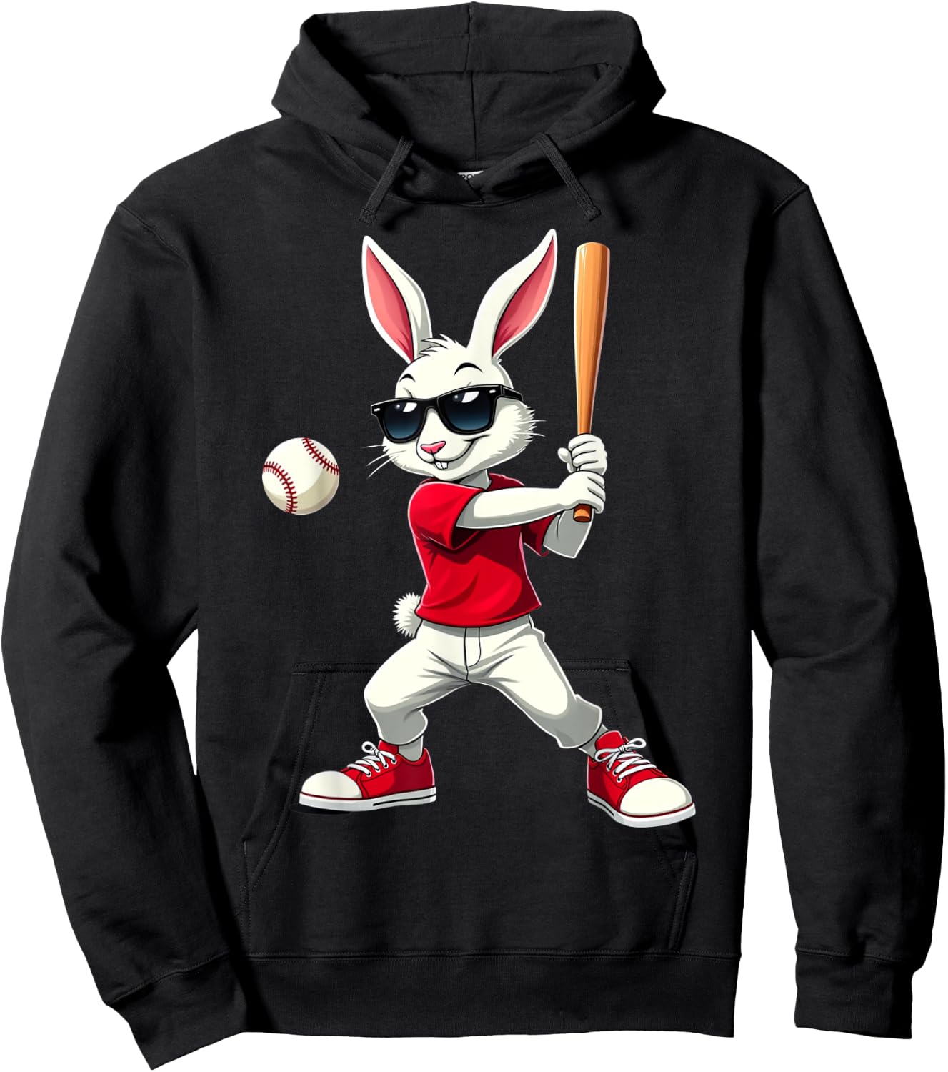 Easter Baseball Cool Bunny Playing Baseball Kids Boys Easter Hoodie - Hoodie | Black