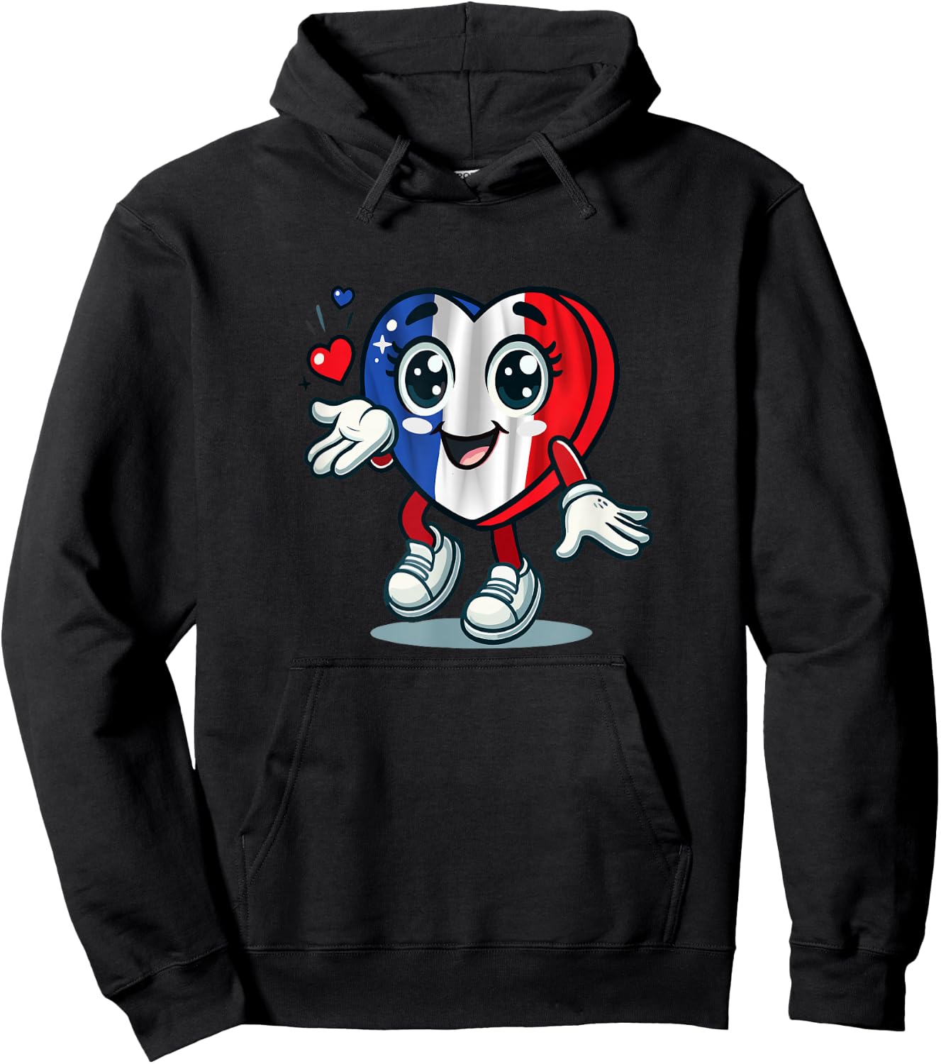 Coeur Mignon Avec Drapeau Français / Love France Cartoon , Black, S Hoodie - Hoodie | Black