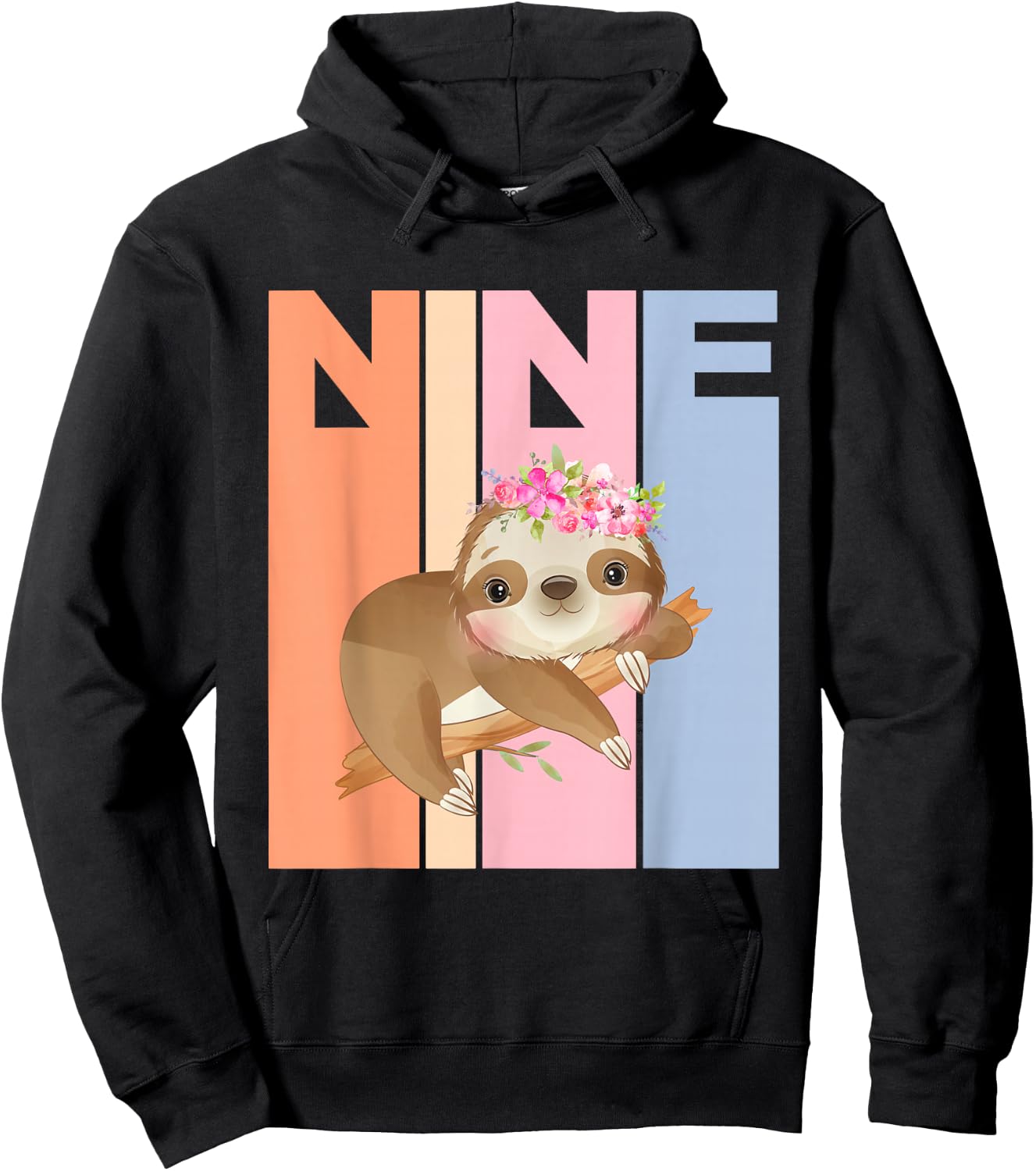 9 Years Old Cute Sloth Birthday Girl 9th Birthday Party Hoodie - Hoodie | Black