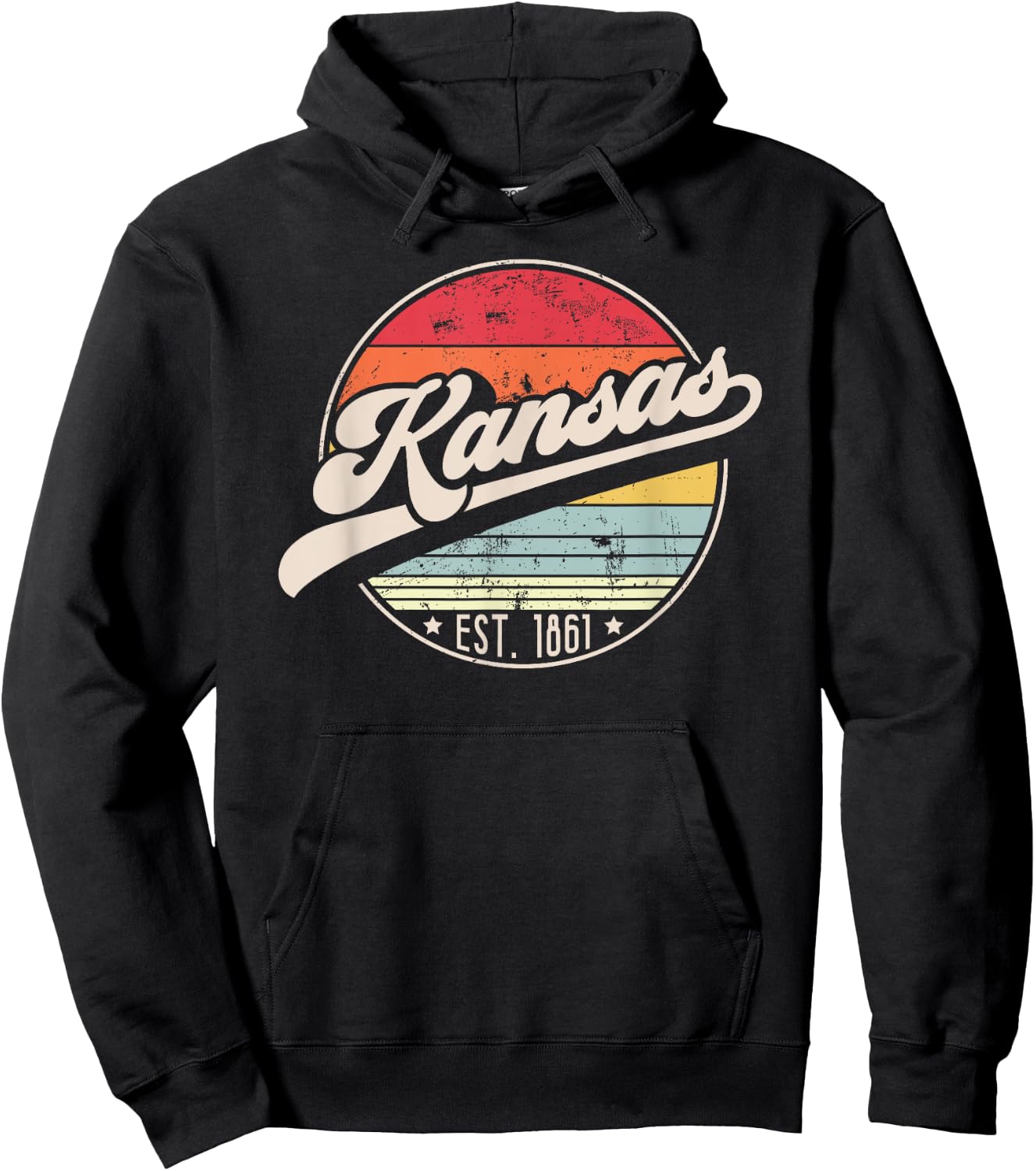 Retro Kansas Home State KS Cool 70s Style Sunset Hoodie - Hoodie | Black