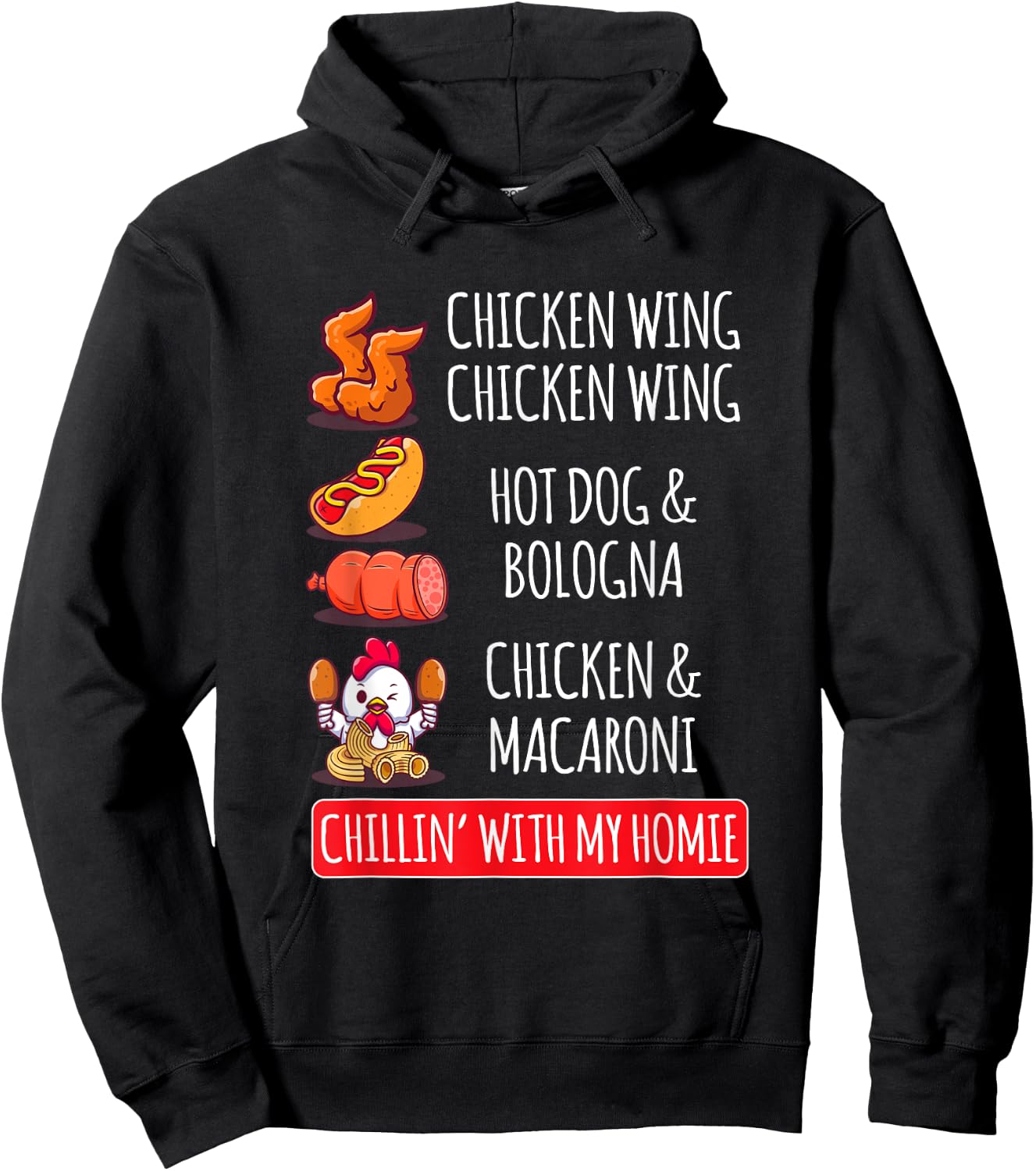 Chicken Wing Chicken Wing Hot Dog And Bologna Hoodie - Hoodie | Black